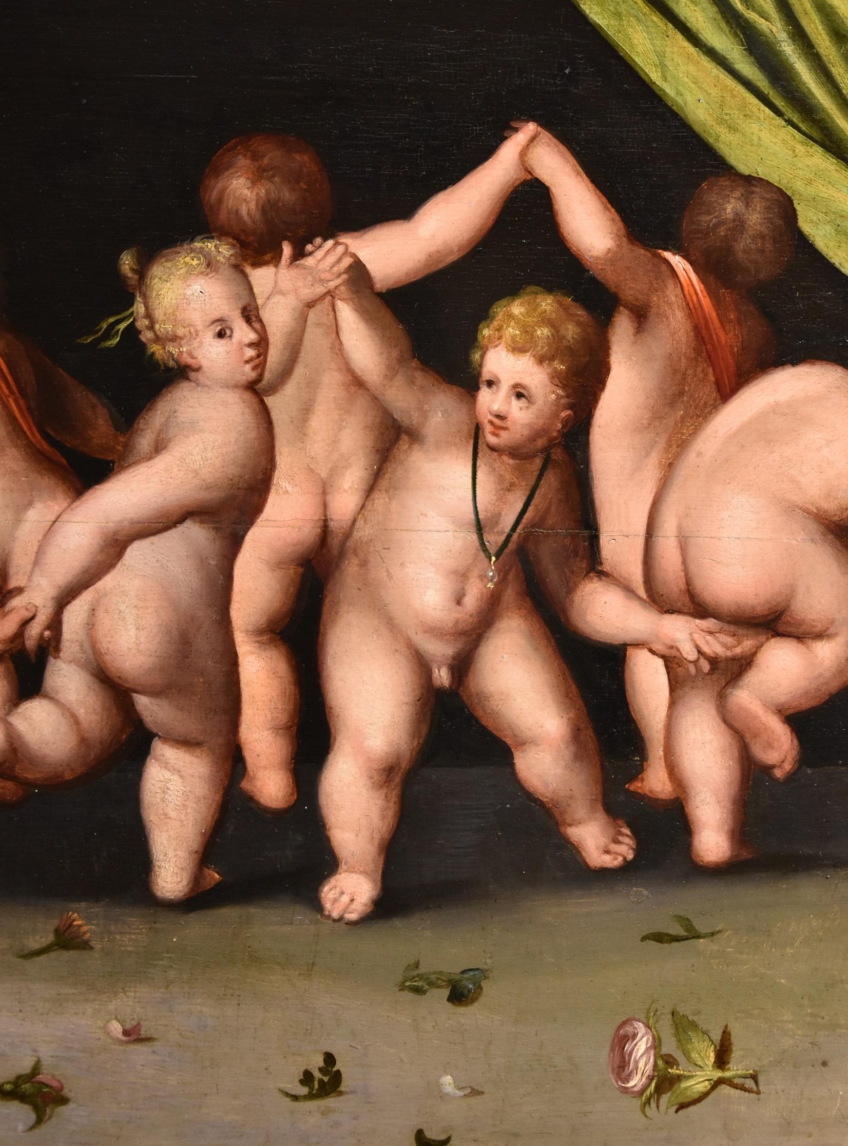 Dance Putti Van Cleve Paint Oil on table 16th Century Flemish Old master Belgium For Sale 3