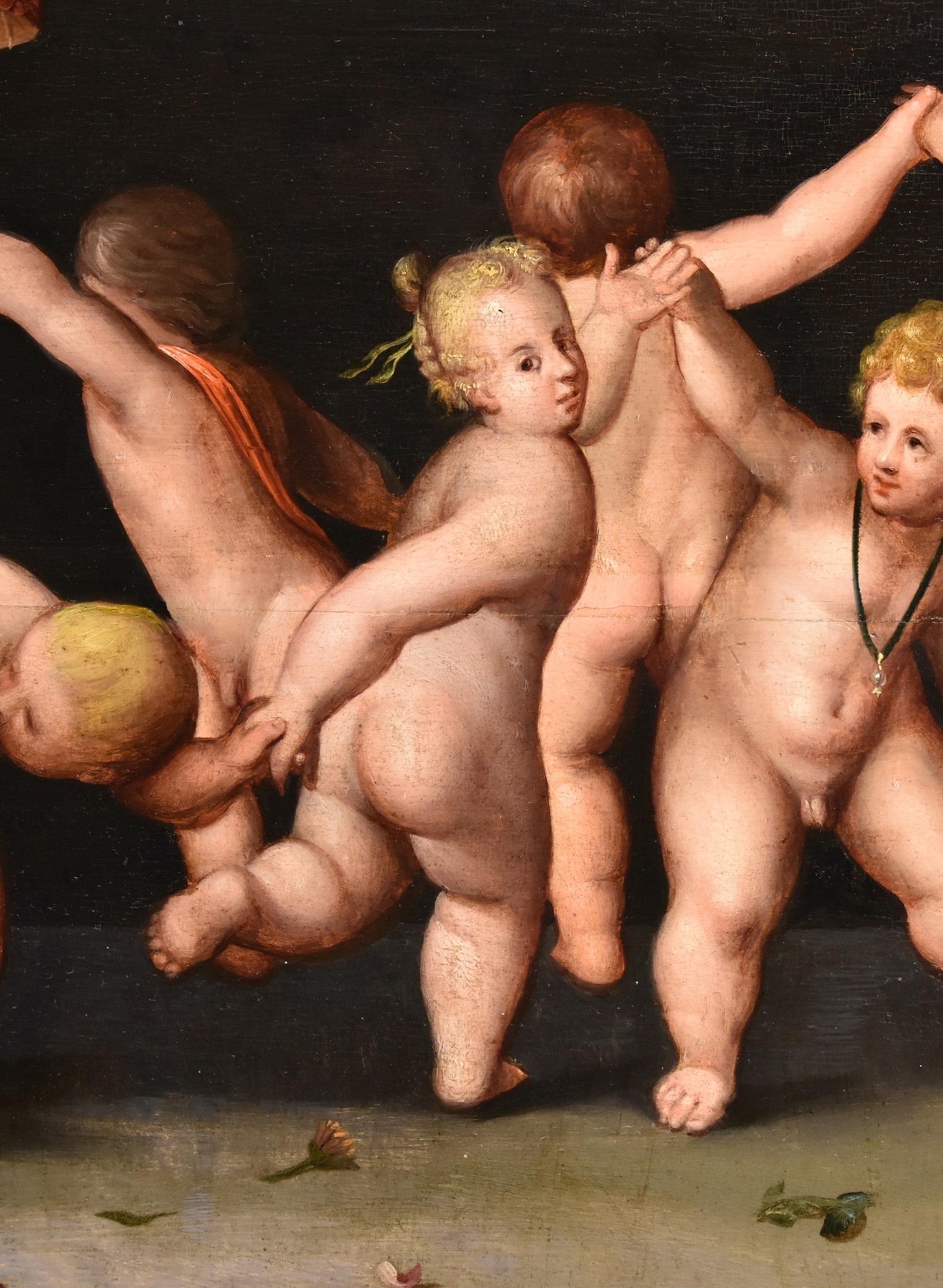 Dance Putti Van Cleve Paint Oil on table 16th Century Flemish Old master Belgium For Sale 4