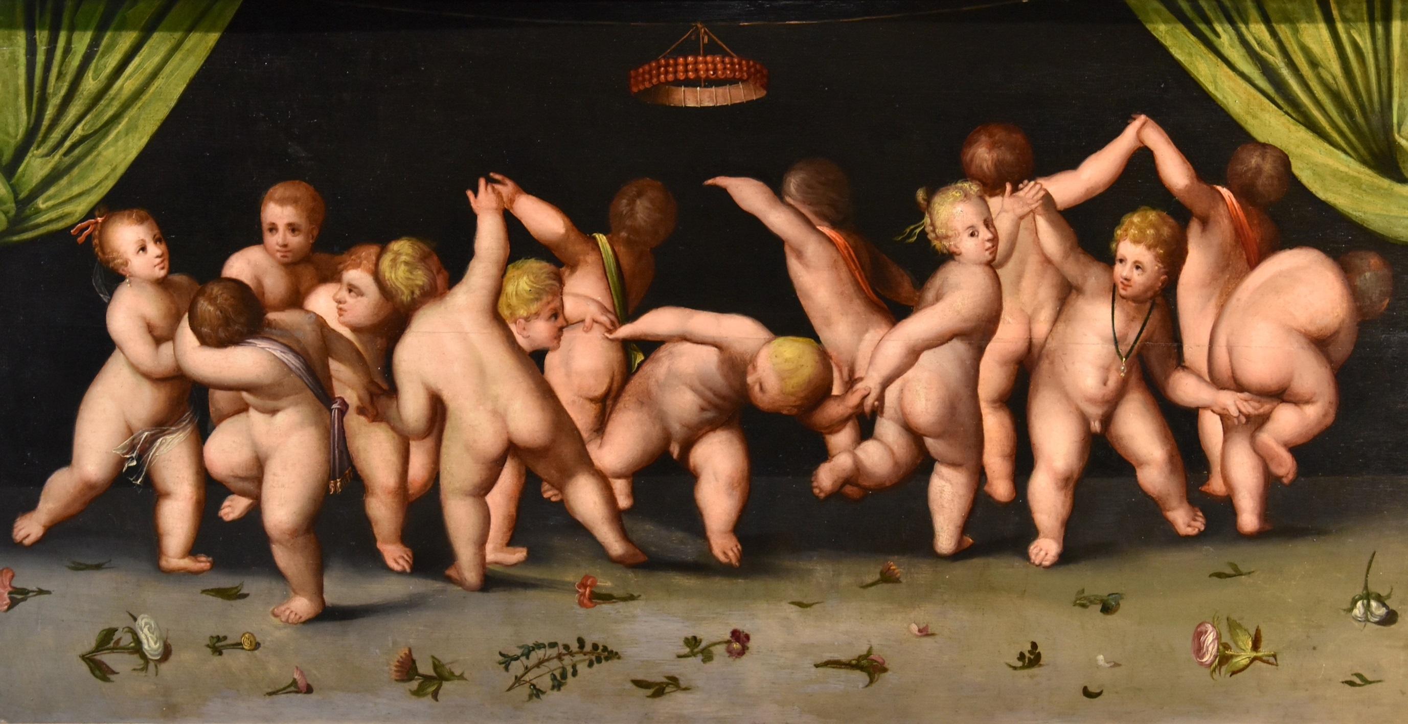 Tanz Putti Van Cleve Gemälde Öl auf Tafel 16. Jahrhundert Flämisch Altmeister Belgien – Painting von Cornelis Van Cleve (antwerp, 1520 - 1567) 
