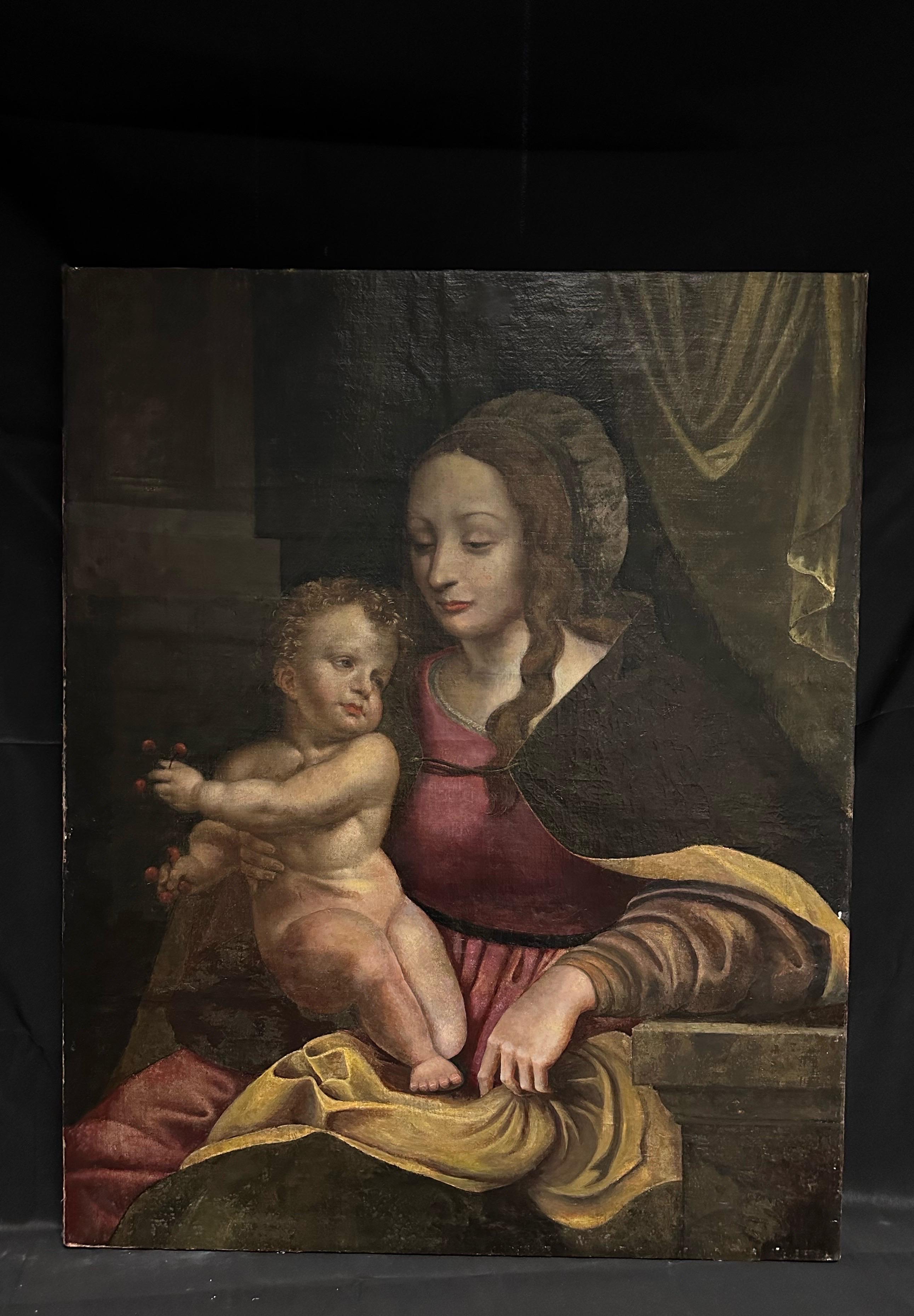 1600's Flemish Old Master Oil Painting The Virgin & Child Mastertpiece Work For Sale 1