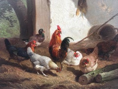 Barnyard with Hens and roosters, oil on board signed Cornelis Van Leemputten