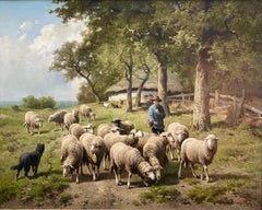 Der Hirte mit seiner Herde" von Cornelis van Leemputten ( 1841 - 1902 )