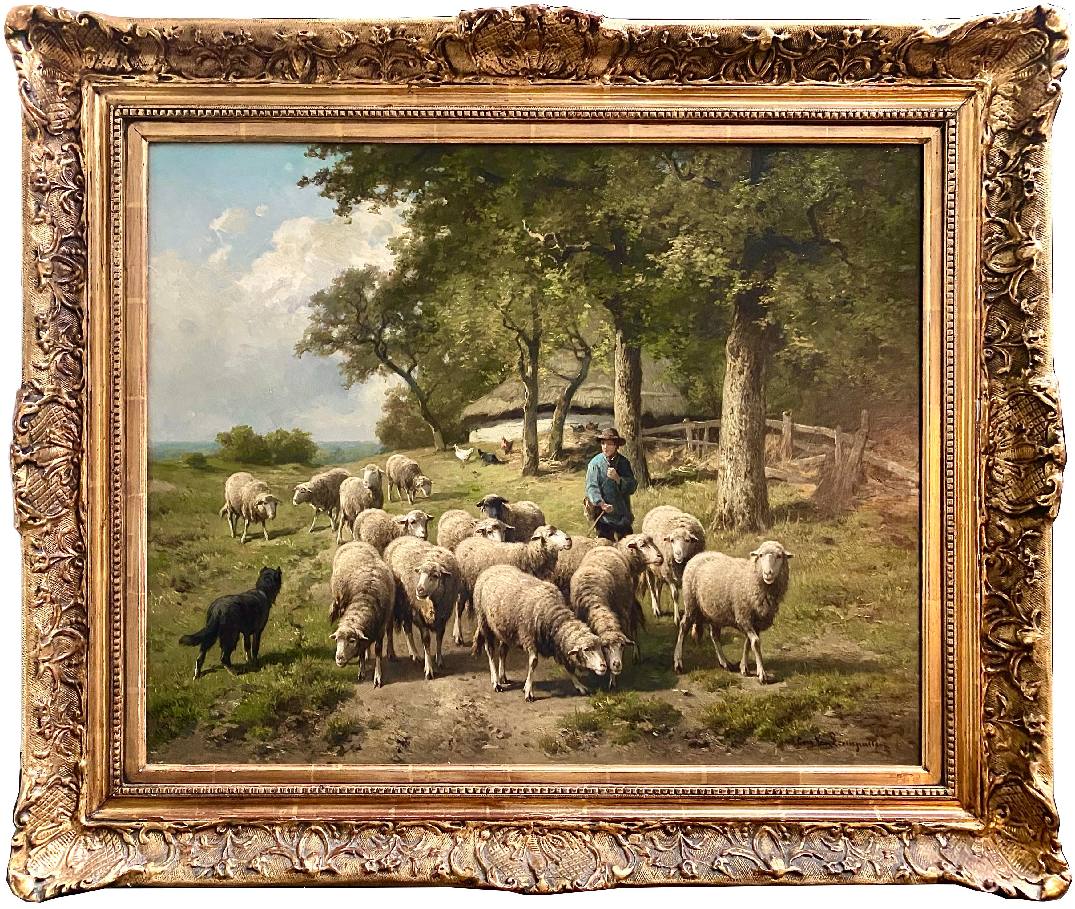 'The Shepherd with his Flock' by Cornelis Van Leemputten ( 1841 – 1902 )