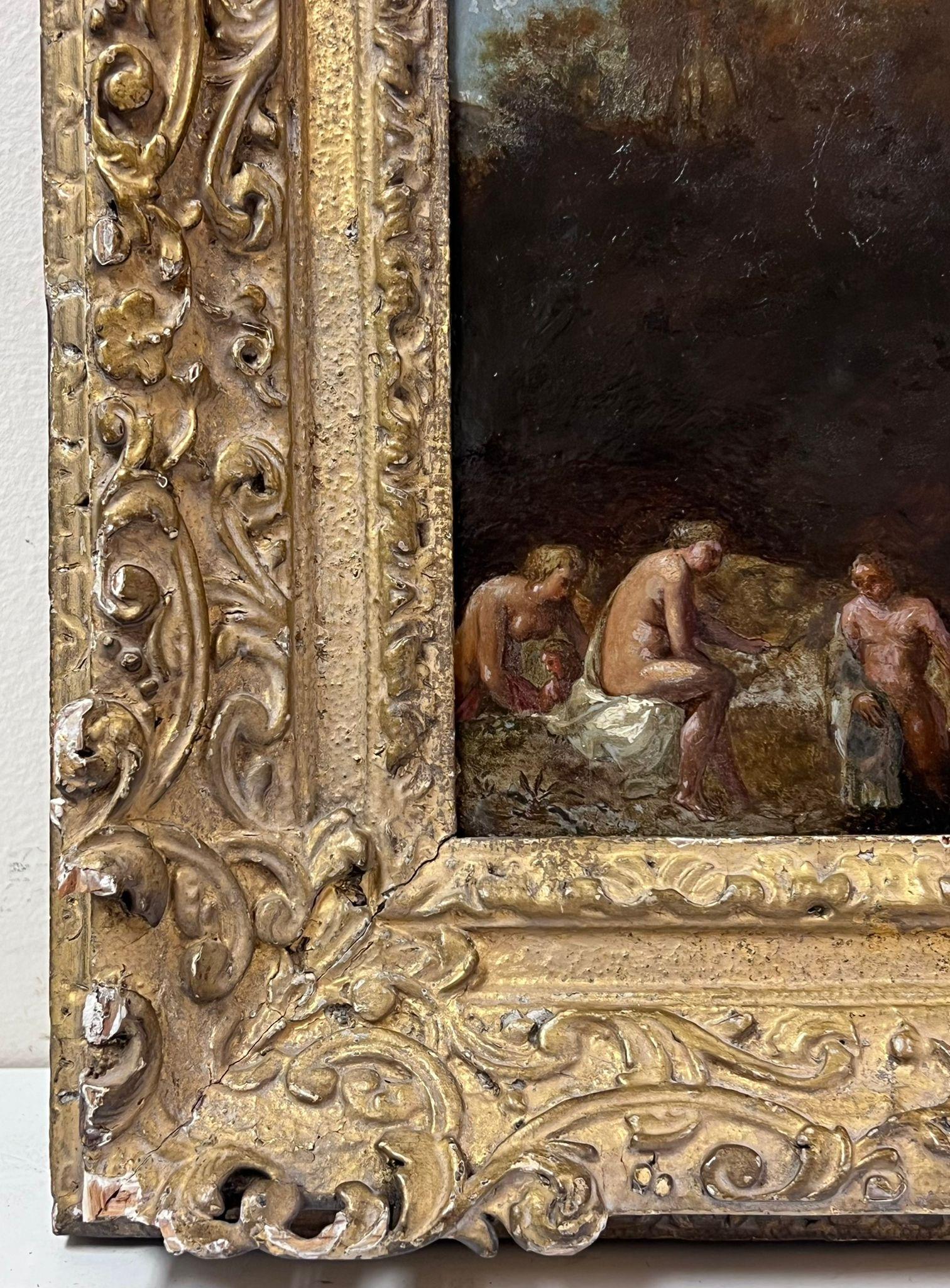 Fine 17th Century Dutch Old Master Oil Bathers by Wooden Pool Carved Wood Frame - Old Masters Painting by Cornelis van Poelenburgh