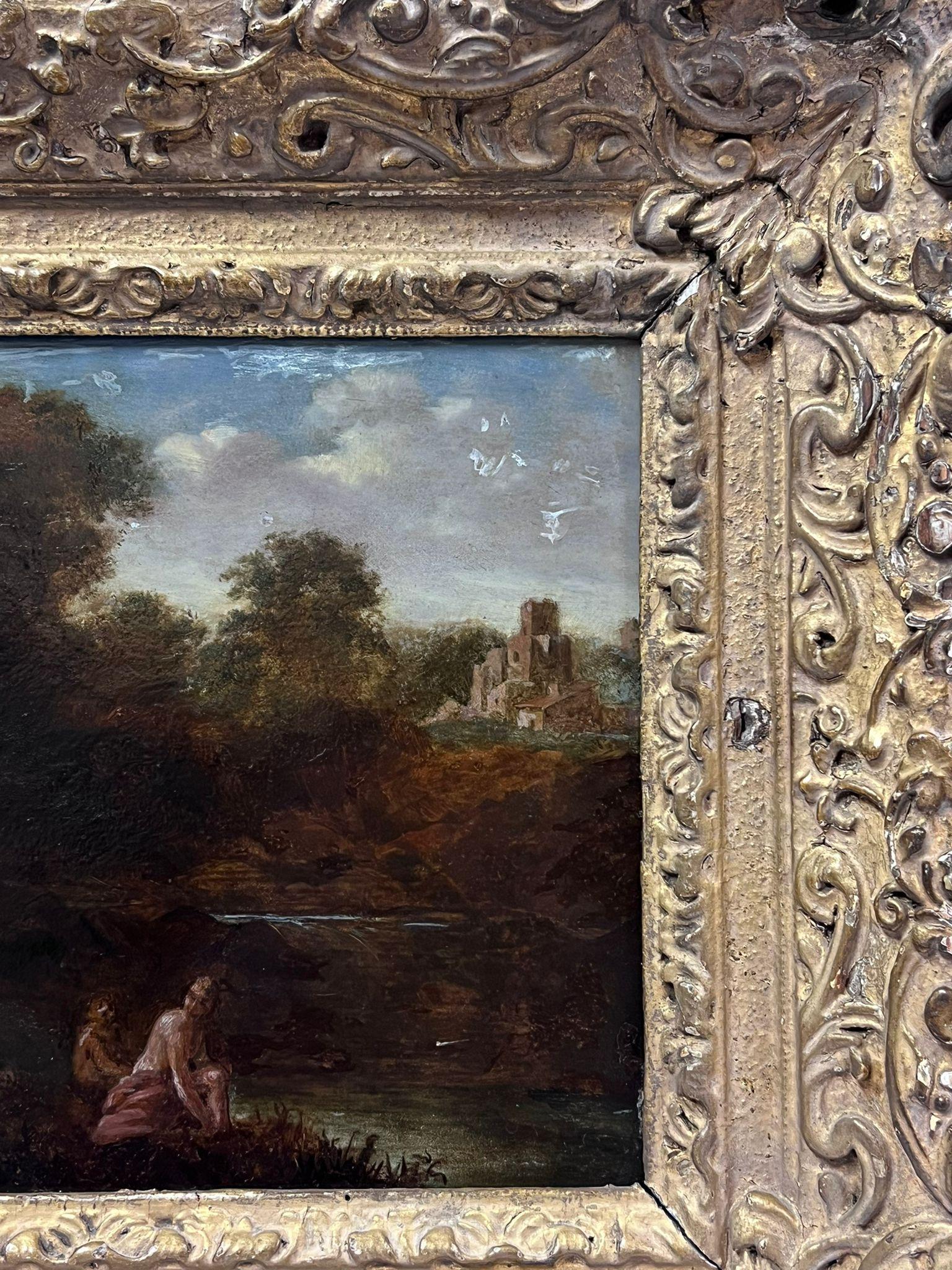 Bathers by the Woodland Pool
Dutch School, 17th century
circle of Cornelis van Poelenburgh (1594-1667)
oil on copper, framed
framed: 13 x 15 inches
copper: 7.5 x 9.5inches
provenance: private collection
condition: very good and sound condition for