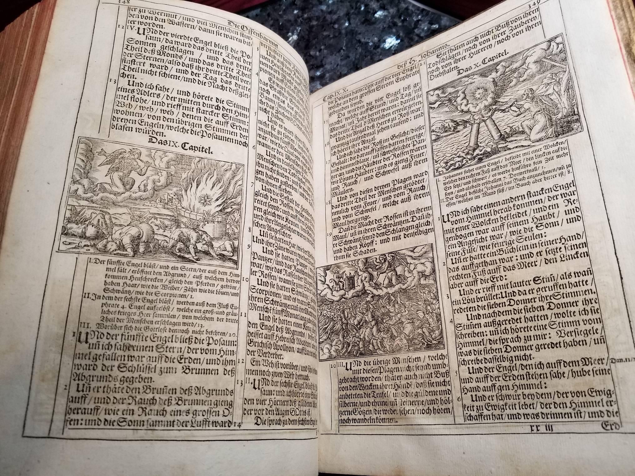 1662 Mainz Bible. Complete. German. Catholic. Antique Engravings Woodcuts Vellum For Sale 2