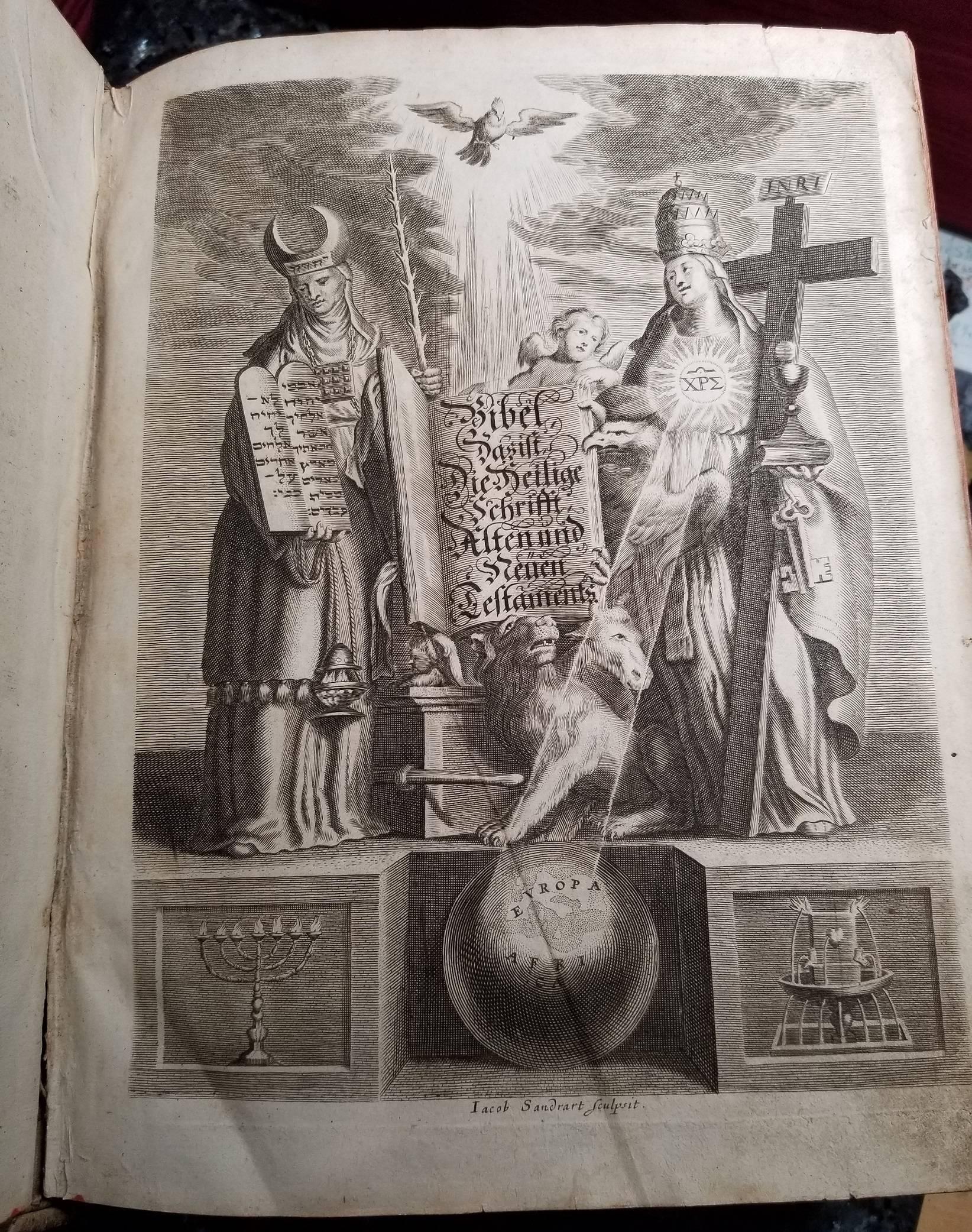 1662 Mainz Bible. Complete. German. Catholic. Antique Engravings Woodcuts Vellum For Sale 6