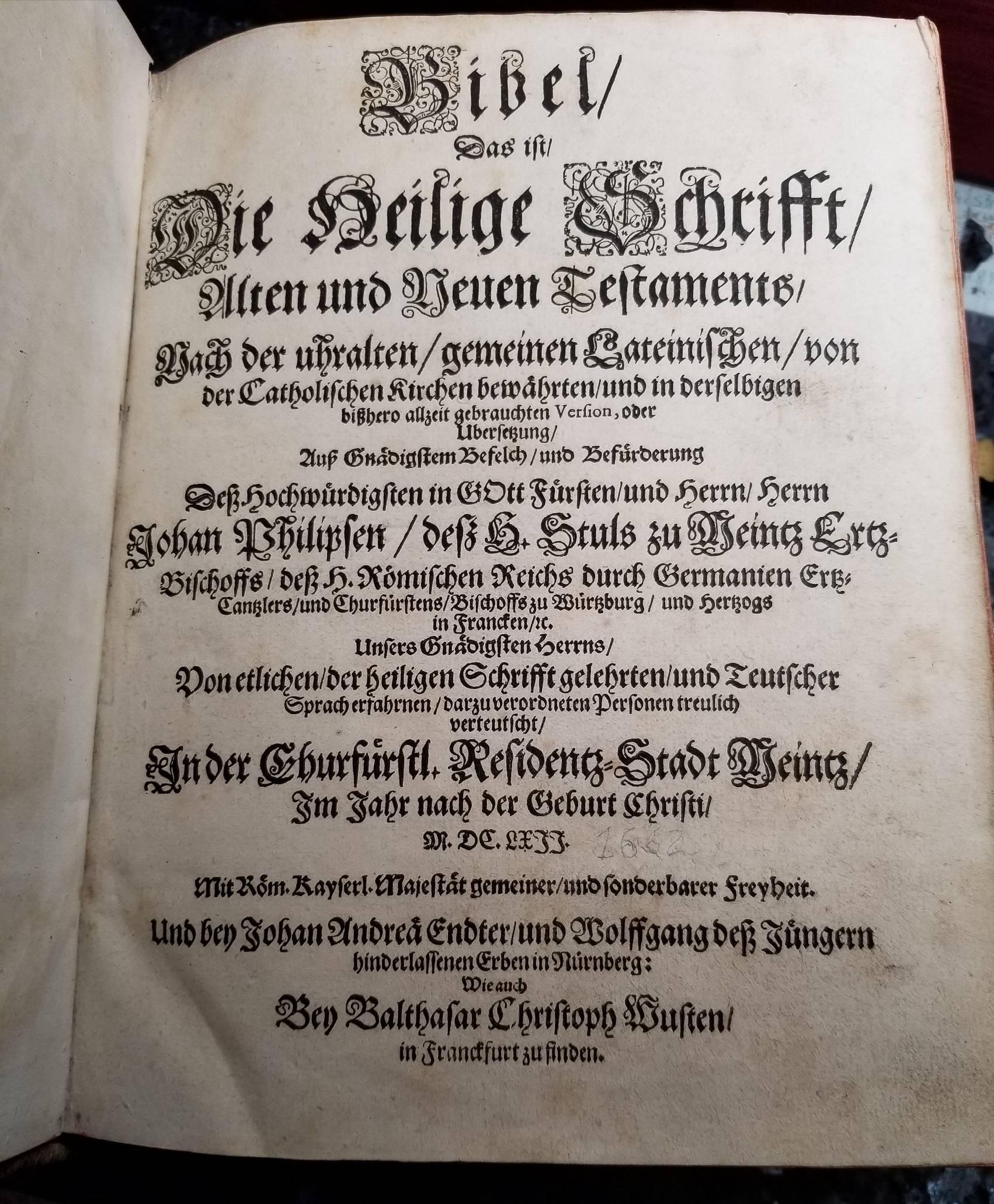 1662 Mainz Bible. Complete. German. Catholic. Antique Engravings Woodcuts Vellum For Sale 7