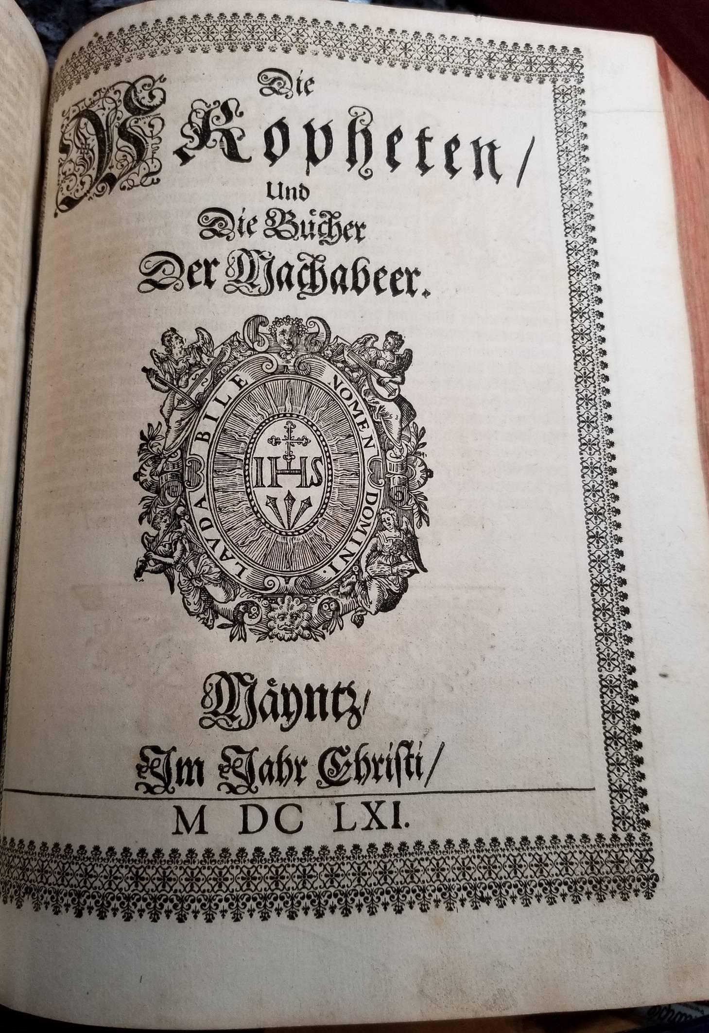 1662 Mainz Bible. Complete. German. Catholic. Antique Engravings Woodcuts Vellum For Sale 10