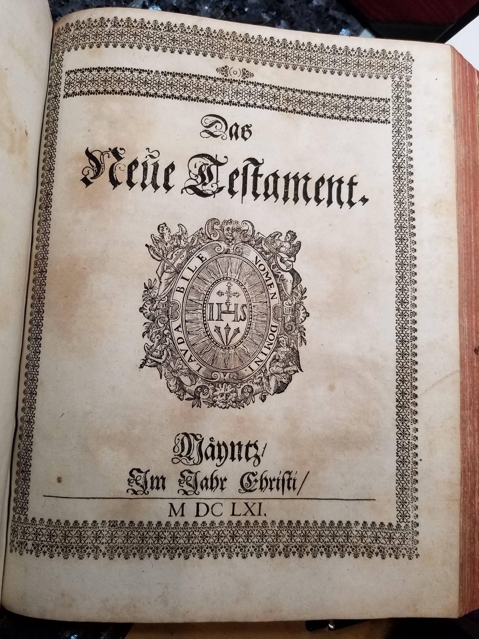 1662 Mainz Bible. Complete. German. Catholic. Antique Engravings Woodcuts Vellum For Sale 11