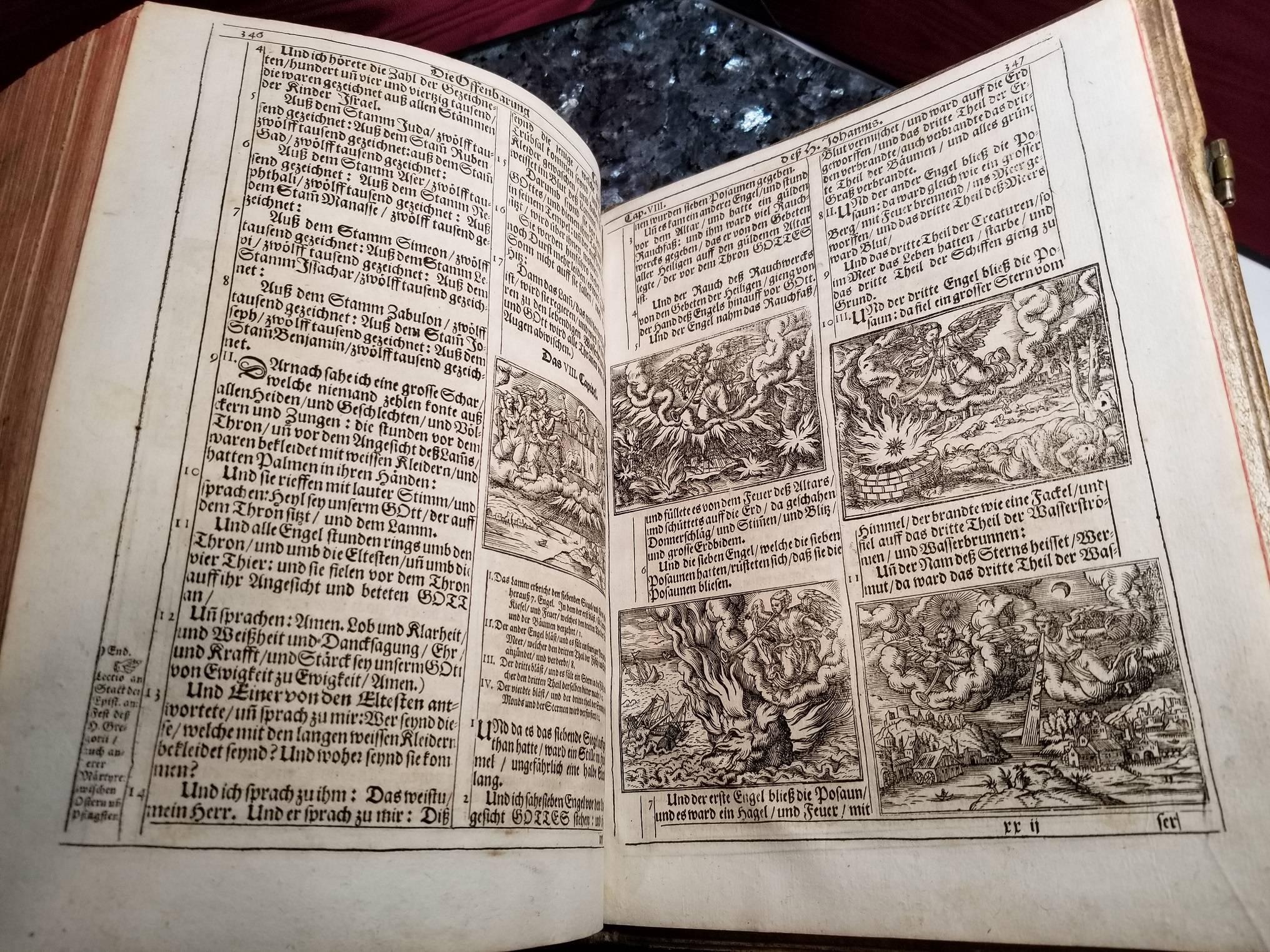 1662 Mainz Bible. Complete. German. Catholic. Antique Engravings Woodcuts Vellum For Sale 1