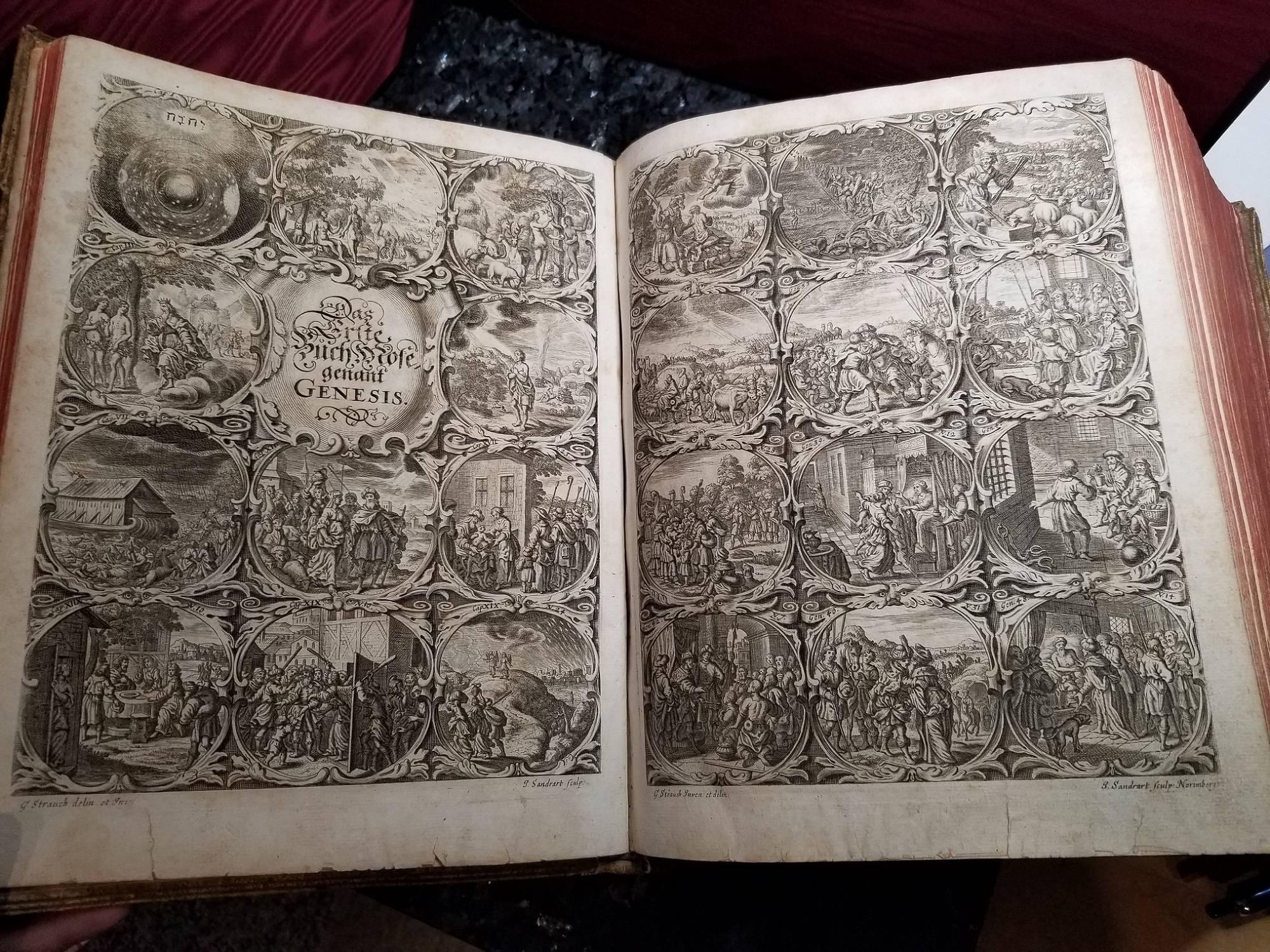 Cornelis Visscher Figurative Print - 1662 Mainz Bible. Complete. German. Catholic. Antique Engravings Woodcuts Vellum