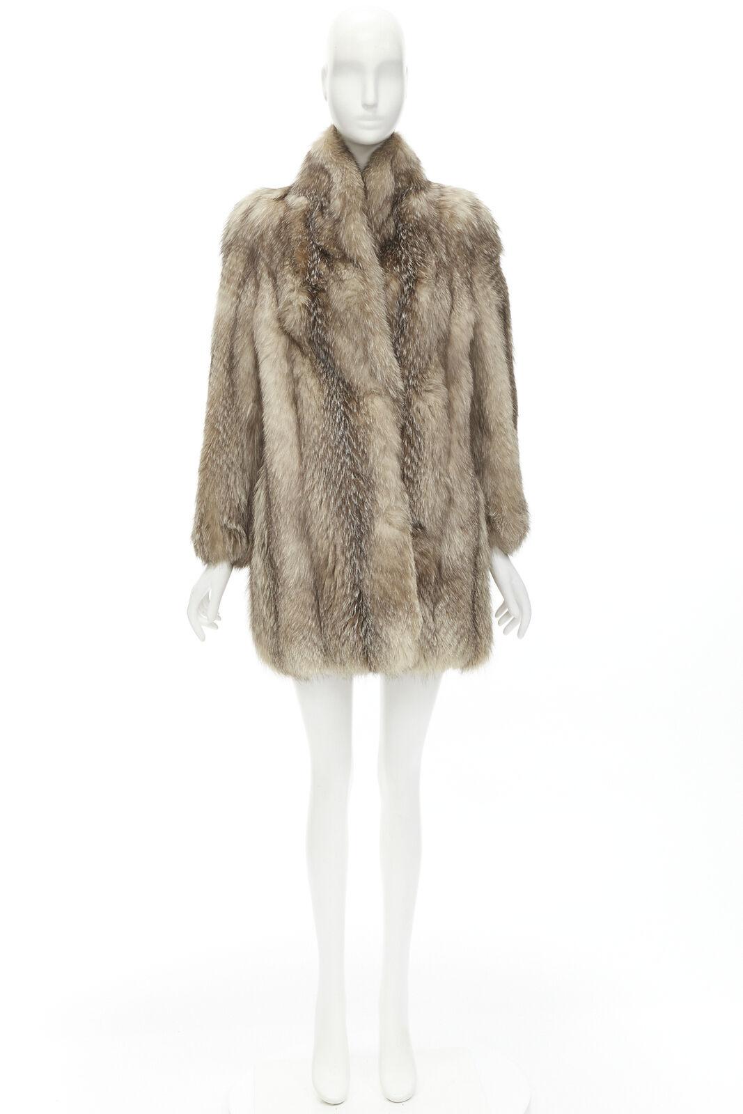 CORNELIUS brown fur shawl collar long sleeve hook eye fur jacket For Sale 6