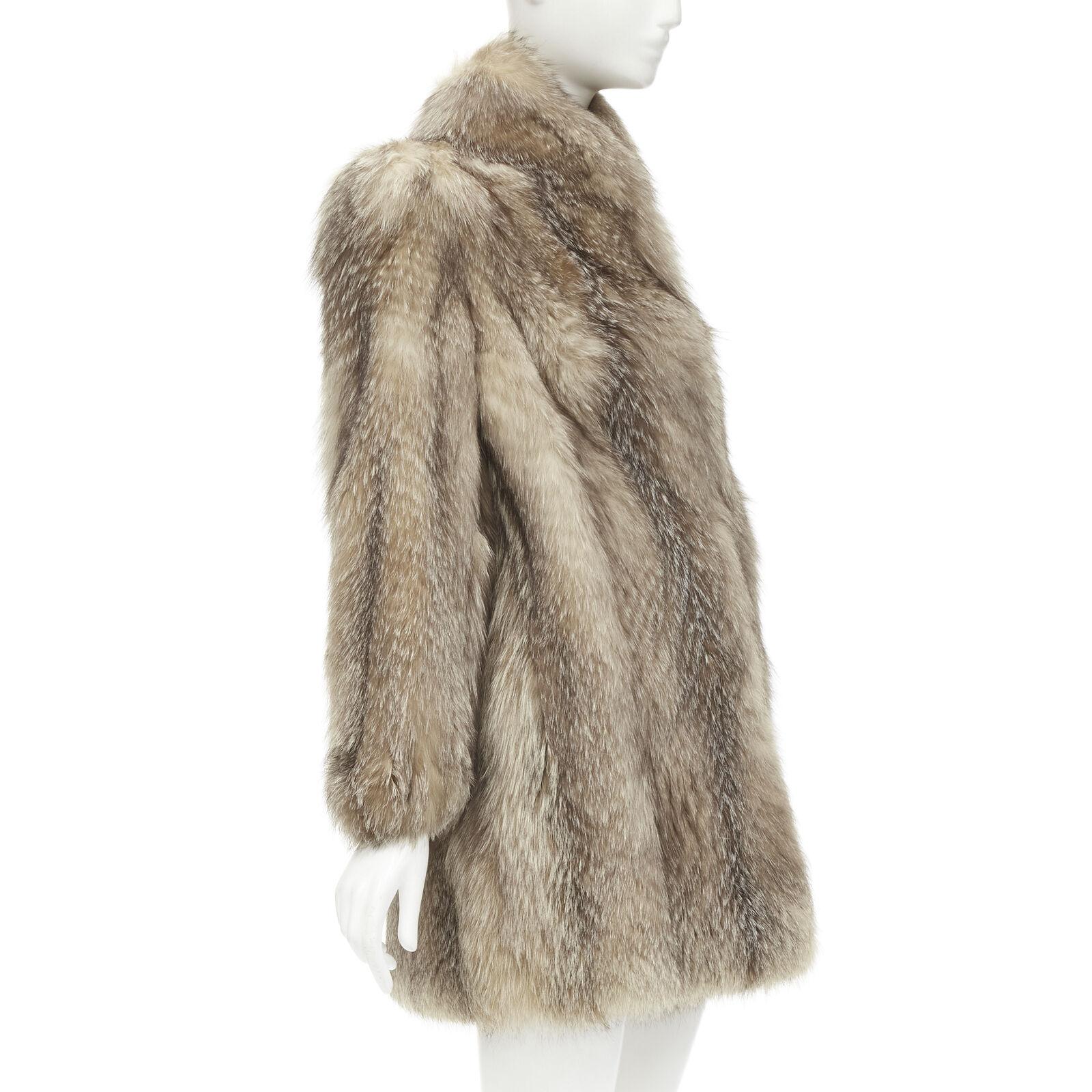 CORNELIUS brown fur shawl collar long sleeve hook eye fur jacket In Excellent Condition For Sale In Hong Kong, NT