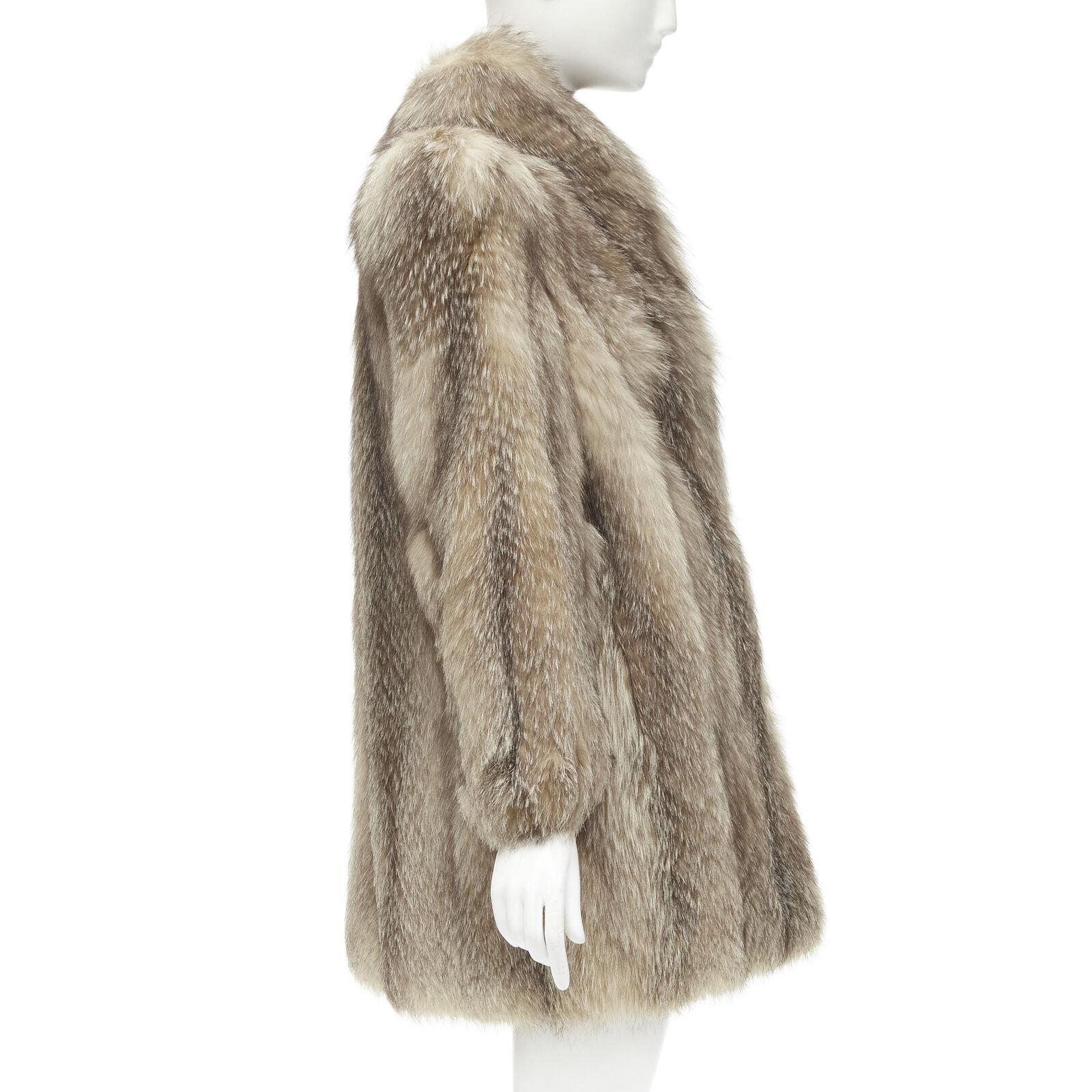 Women's CORNELIUS brown fur shawl collar long sleeve hook eye fur jacket For Sale