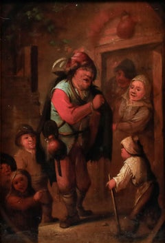 Cornelius Dusart – Ölgemälde aus dem 19. Jahrhundert, „Vor der Taverne“