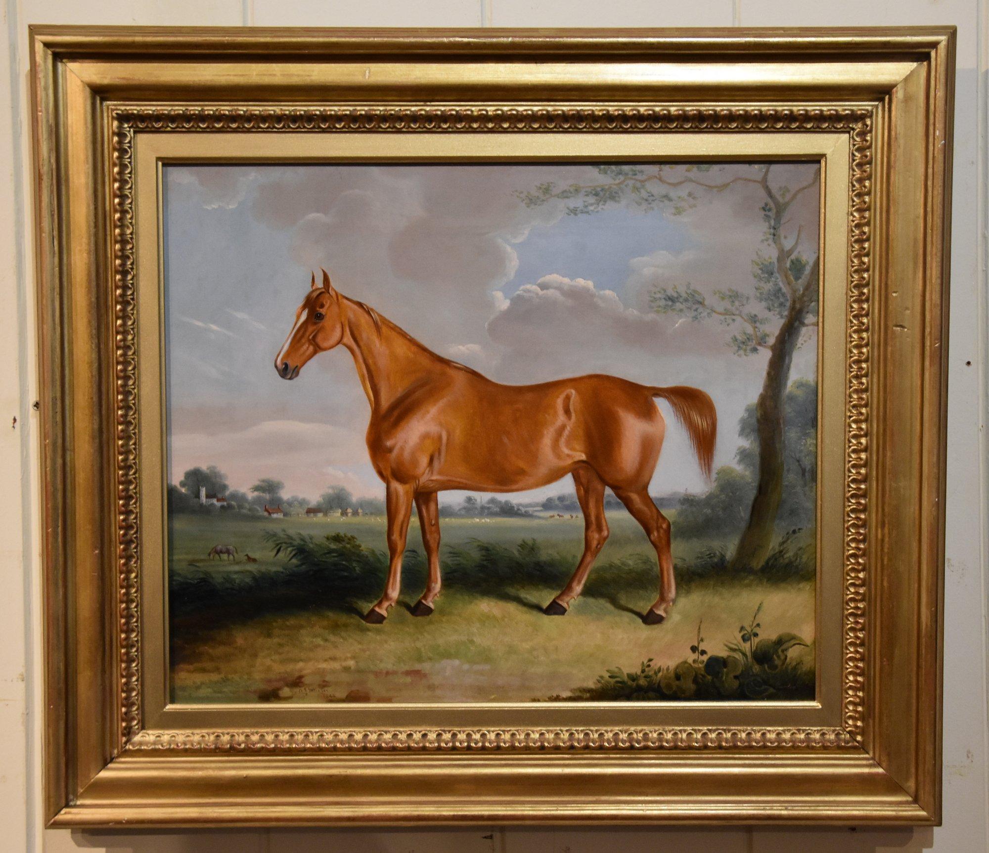 Oil Painting by Cornelius Jansen Walter Winter "A Favourite Hunter" 1817- 1891. Born in Bungay the son of a stained glass painter. Pupil of Edwin Cooper of Beccles. Painted Norfolk Antiquities and buildings. Oil on canvas. Signed and dated 1844.