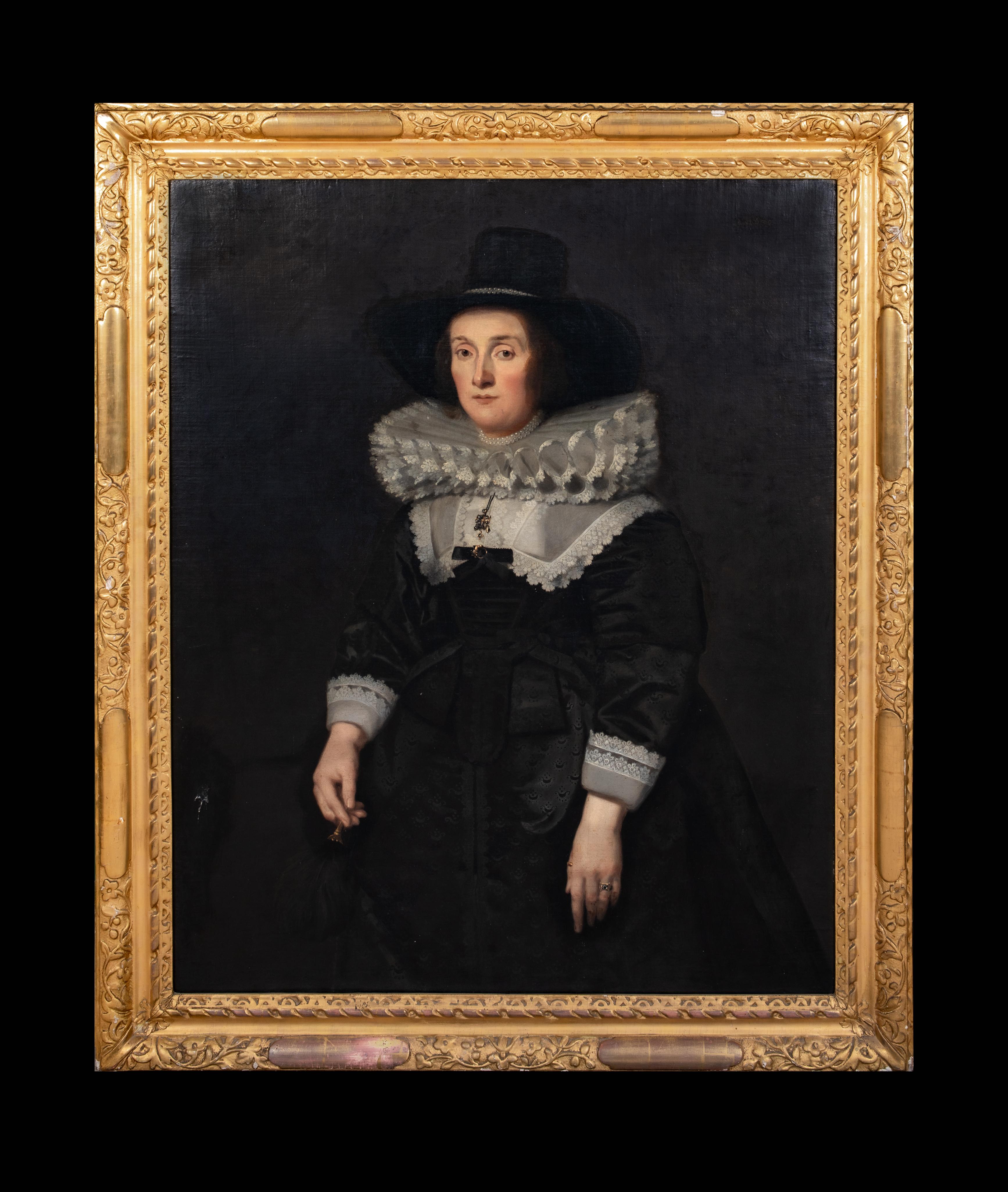 Portrait Of A Lady Identified As Anne Holte (Nee Littleton) Of Aston Hall - Painting by Cornelius Johnson
