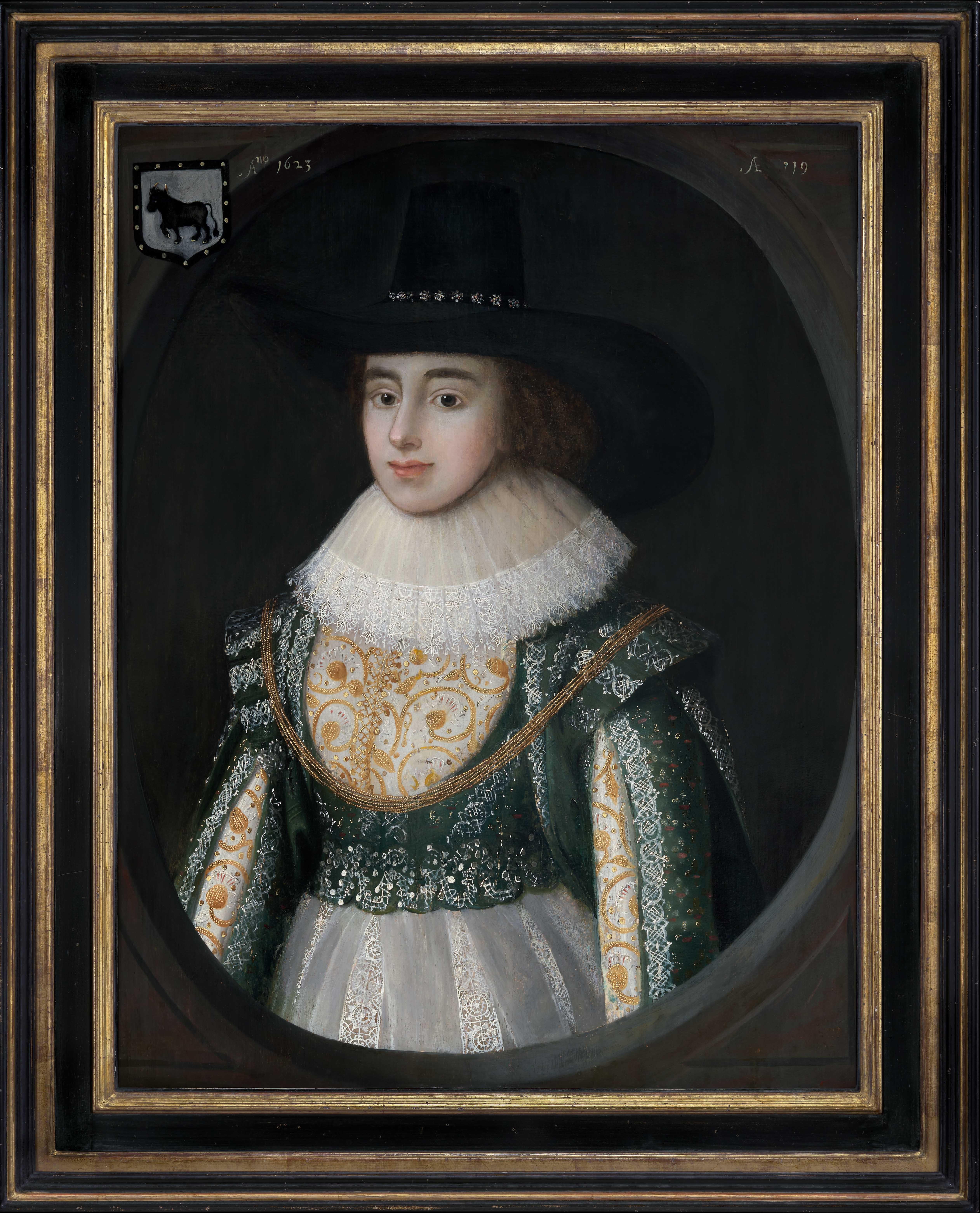 Rare Jacobean Portrait on Panel Lady Elizabeth Wheeler née Cole 1623 Historical - Art by Cornelius Johnson