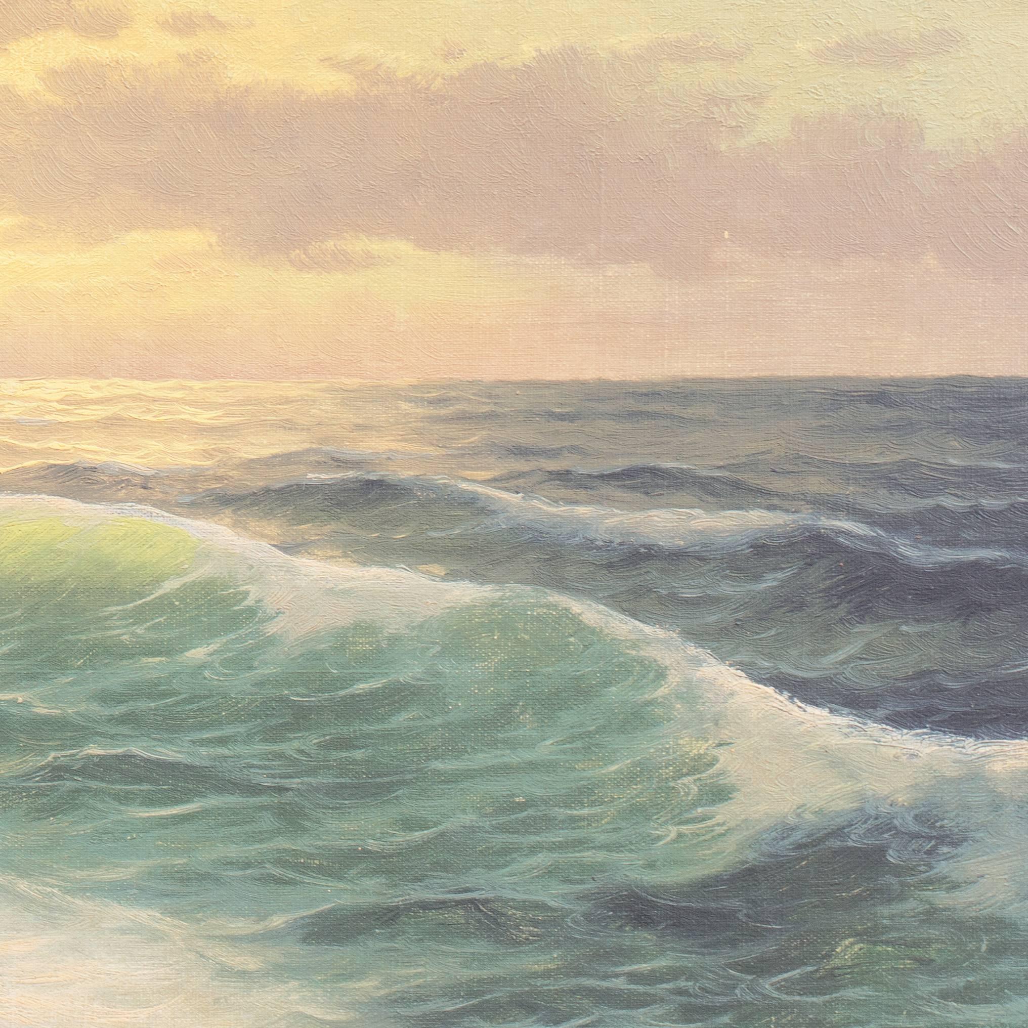 'Pacific Breakers at Sunset', Mid-century Coastal Oil For Sale 1