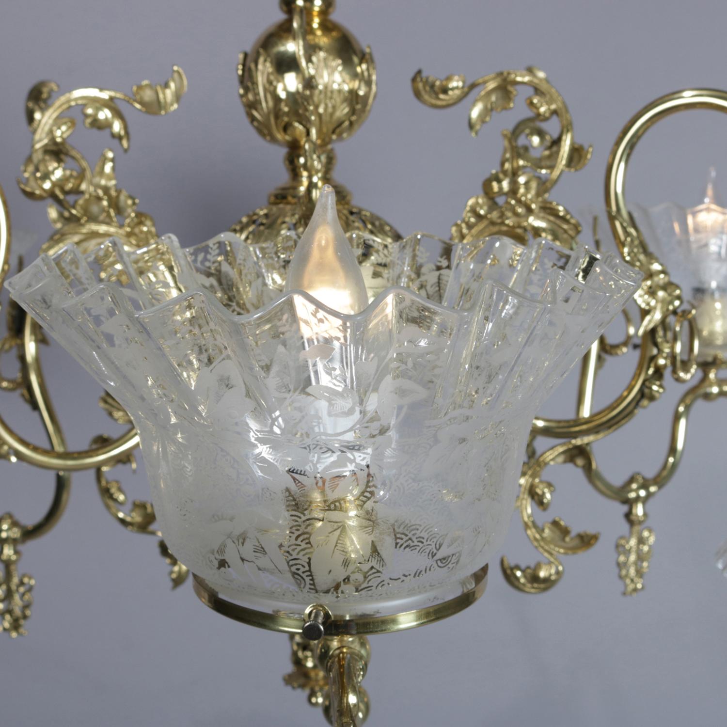 Cornelius School Gilt and Pierced White Metal Up and Down Six-Light Chandelier 2