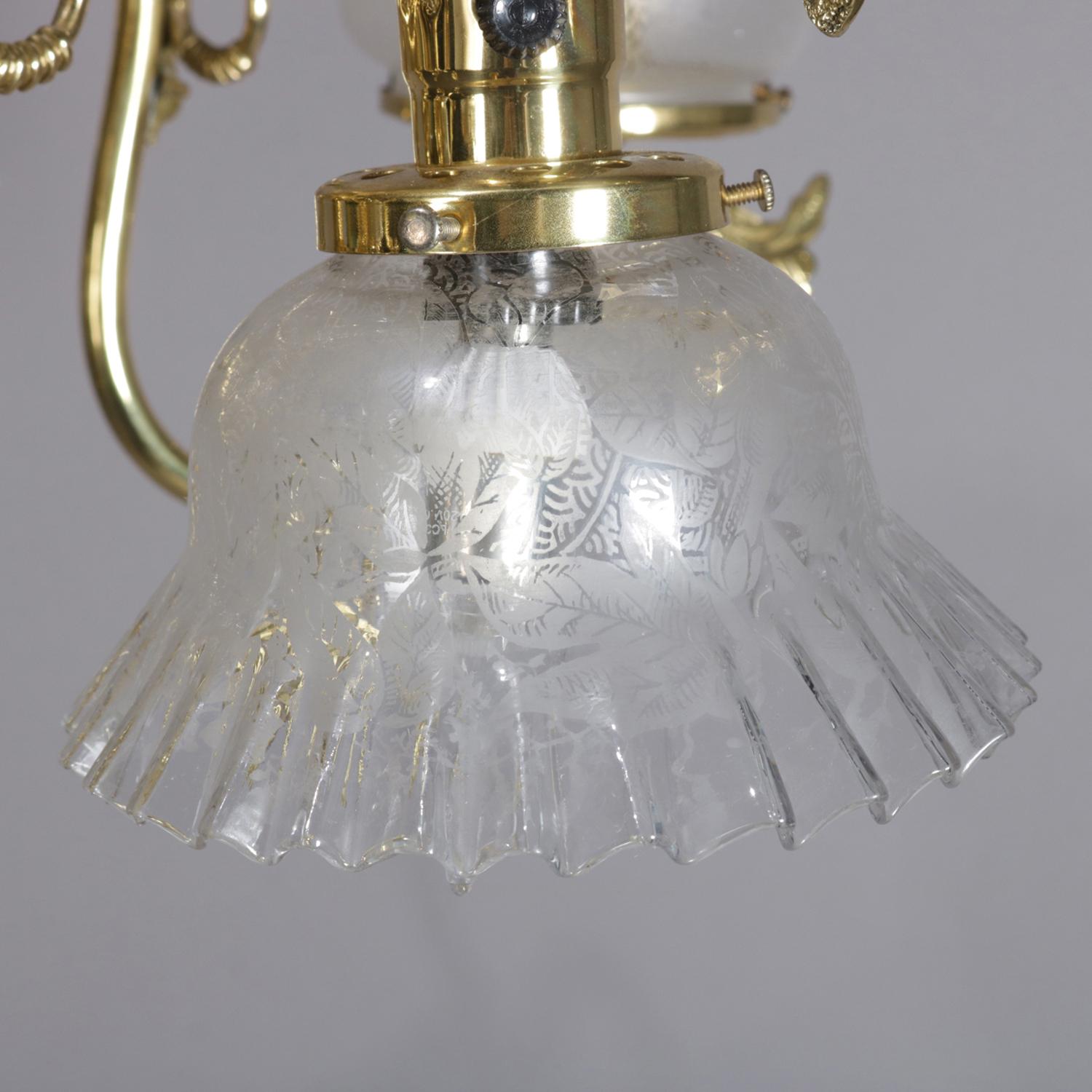 Cornelius School Gilt and Pierced White Metal Up and Down Six-Light Chandelier 3