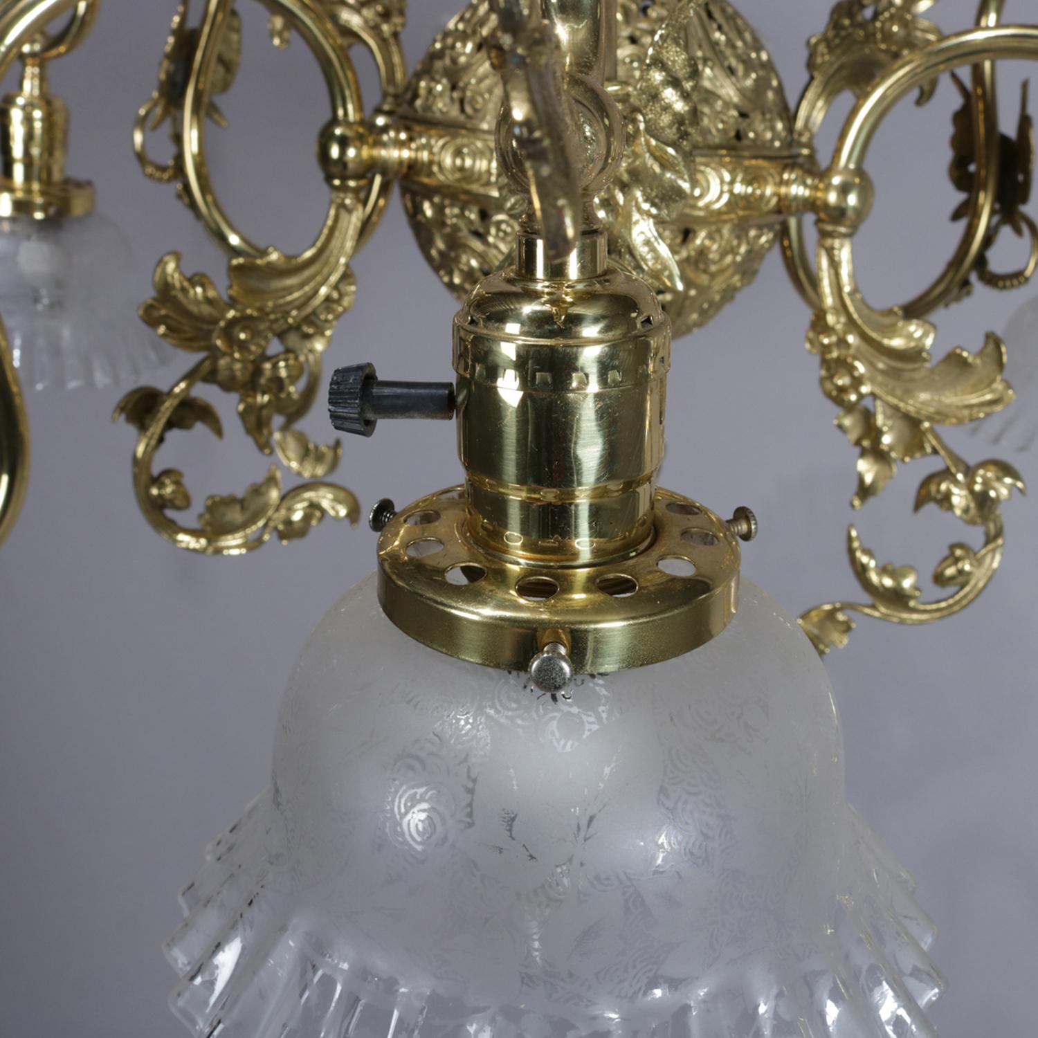 Cornelius School Gilt and Pierced White Metal Up and Down Six-Light Chandelier 6