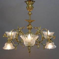 Cornelius School Gilt and Pierced White Metal Up and Down Six-Light Chandelier
