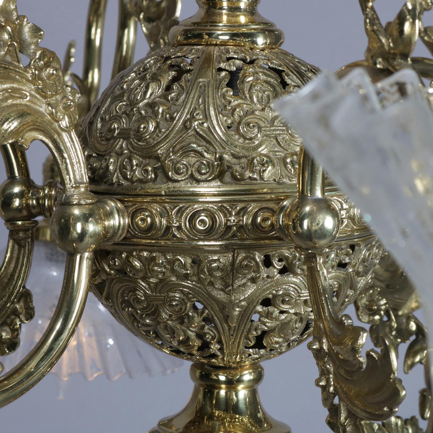 Victorian Cornelius School Gilt and Pierced White Metal Up and Down Six-Light Chandelier