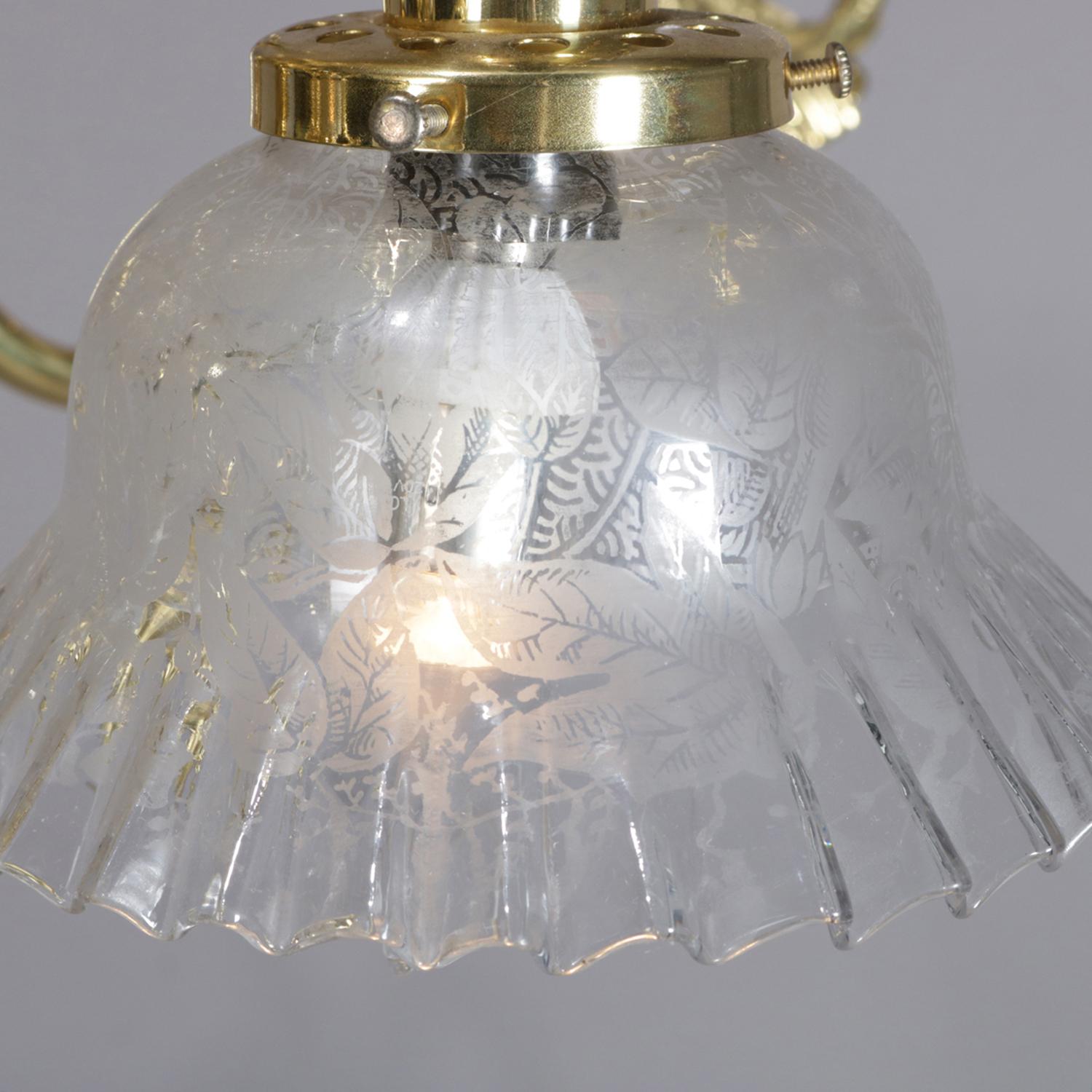 20th Century Cornelius School Gilt and Pierced White Metal Up and Down Six-Light Chandelier