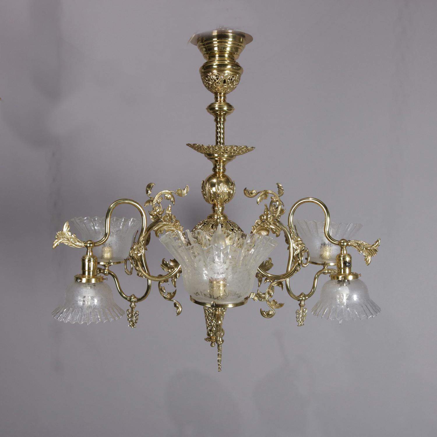 Cornelius School Gilt and Pierced White Metal Up and Down Six-Light Chandelier 1