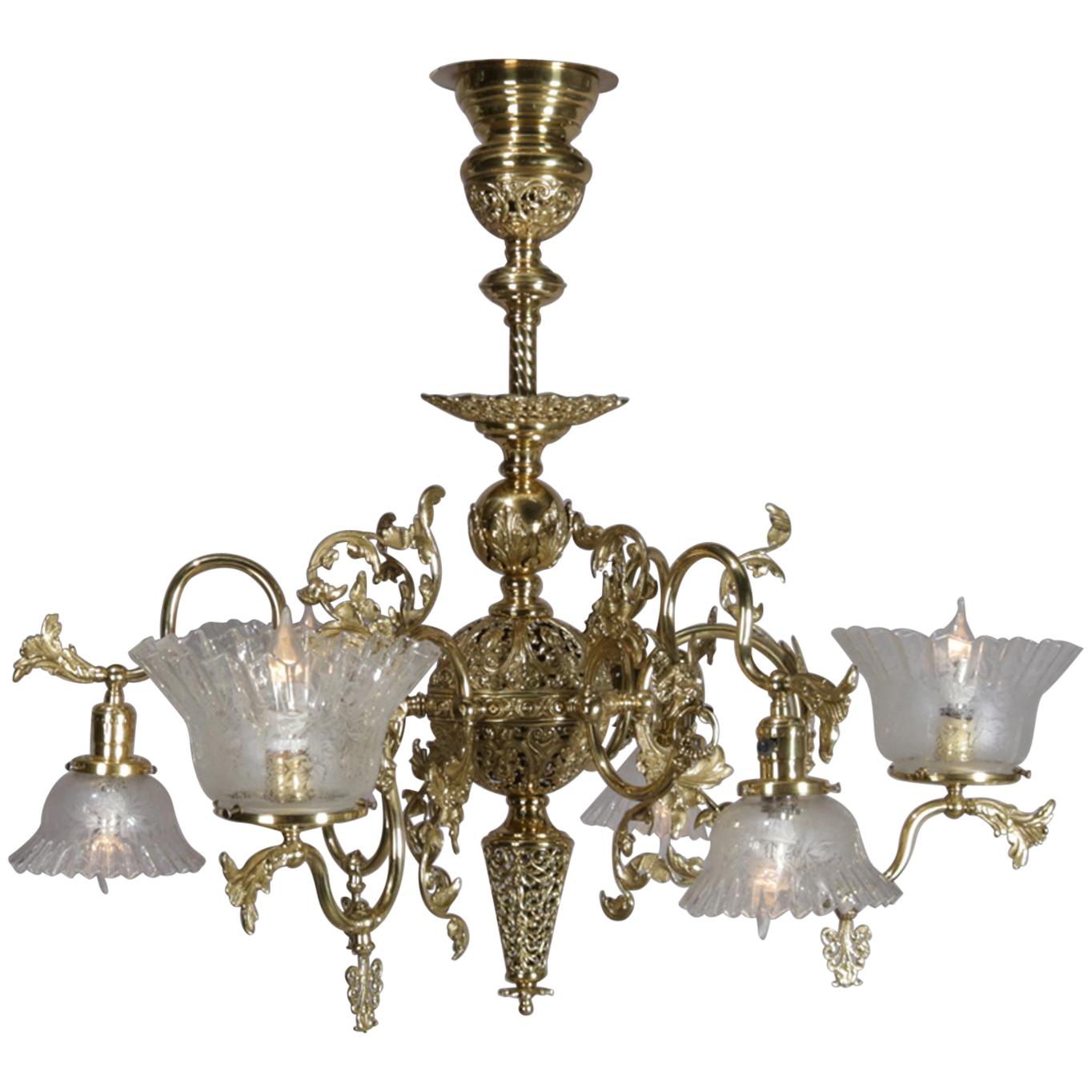 Cornelius School Gilt and Pierced White Metal Up and Down Six-Light Chandelier