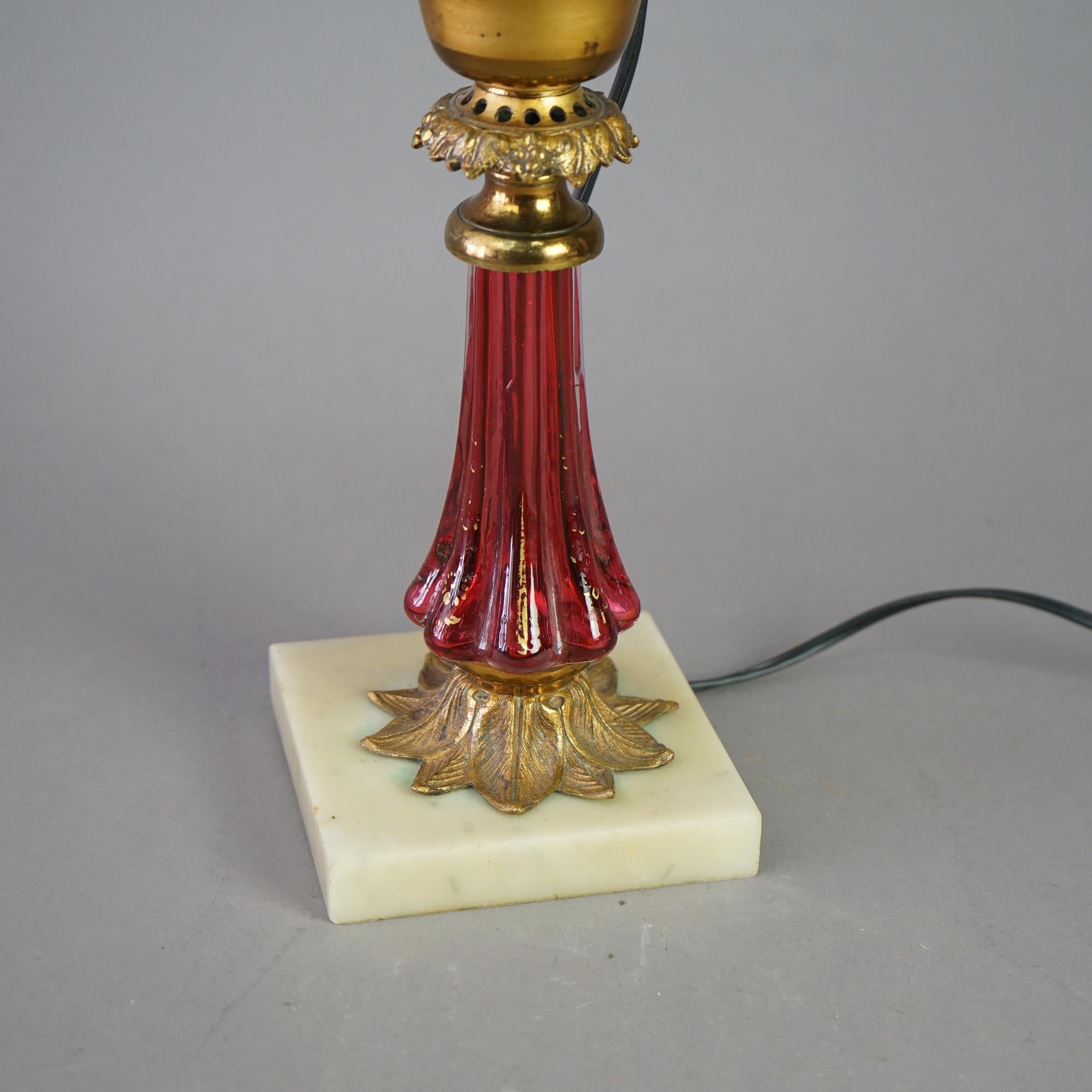 Cornelius School Gilt Brass & Cranberry Glass Solar Lamp & Cut Back Shade C1850 For Sale 2
