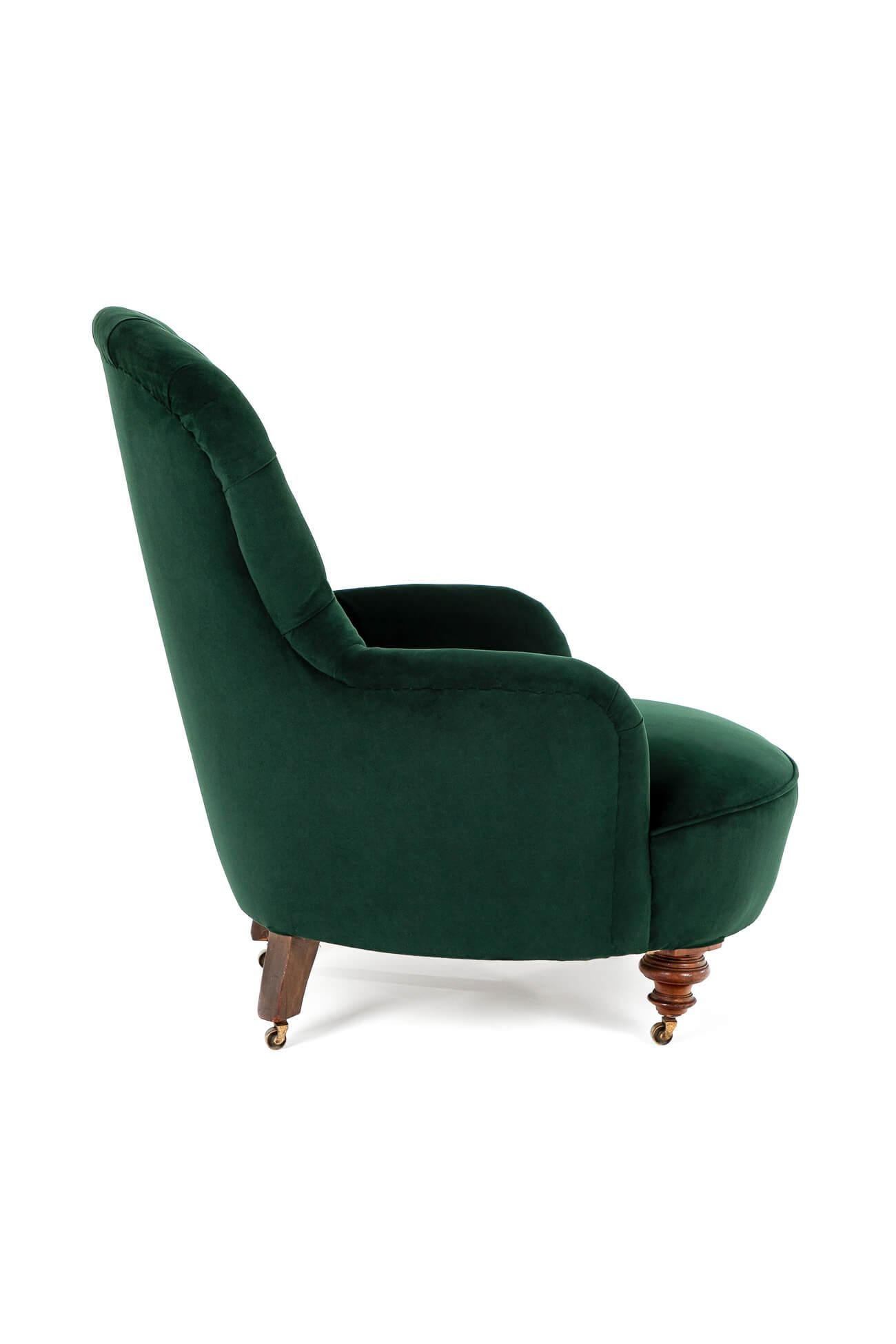 Hand-Crafted Cornelius V. Smith Green Velvet Armchair For Sale