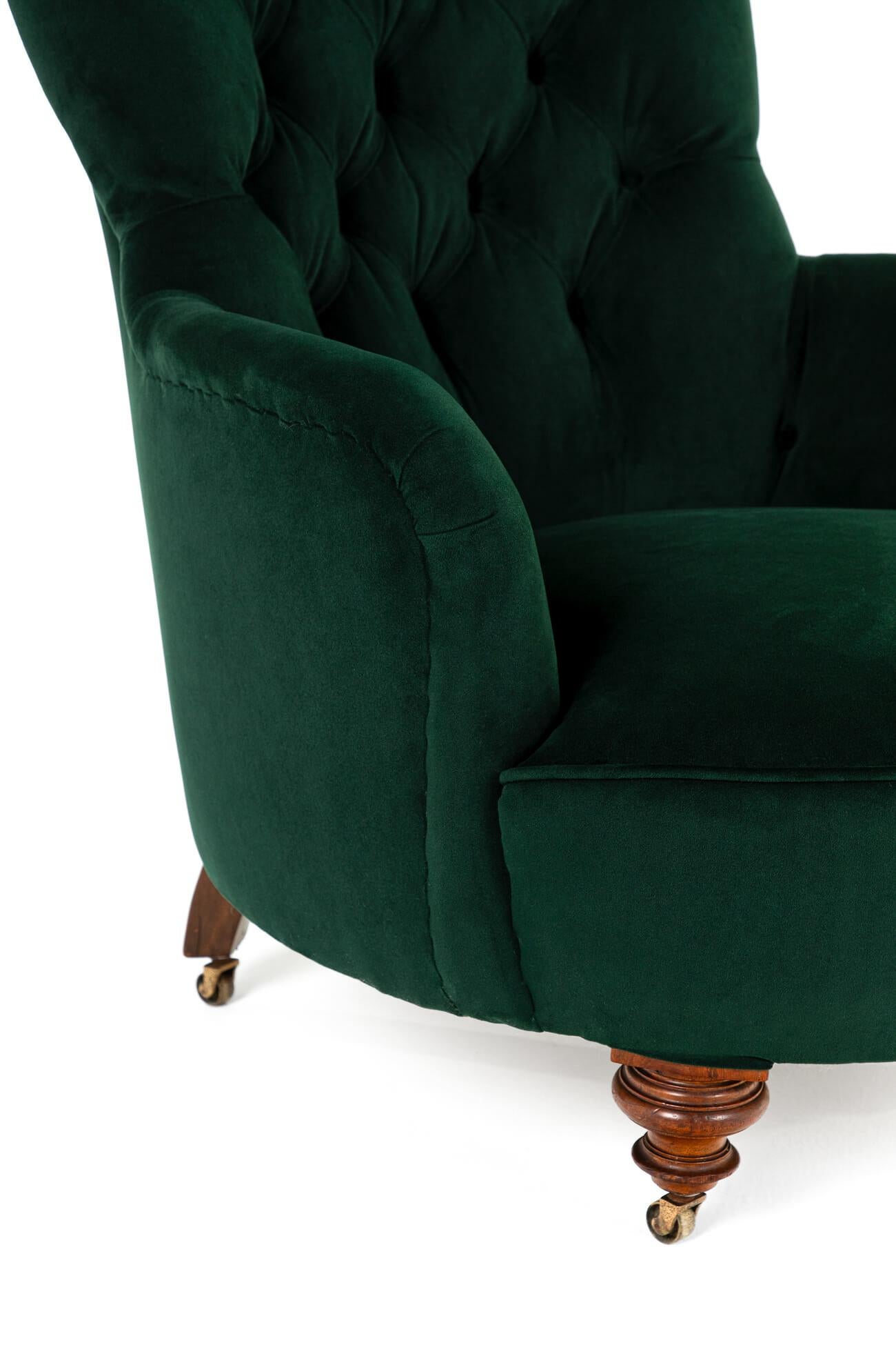 Cornelius V. Smith Green Velvet Armchair In Excellent Condition For Sale In Faversham, GB