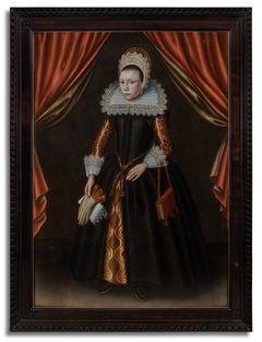 Antique Dutch Old Master Portrait of Girl aged 9 in Black Dress & Lace Ruff dated 1619