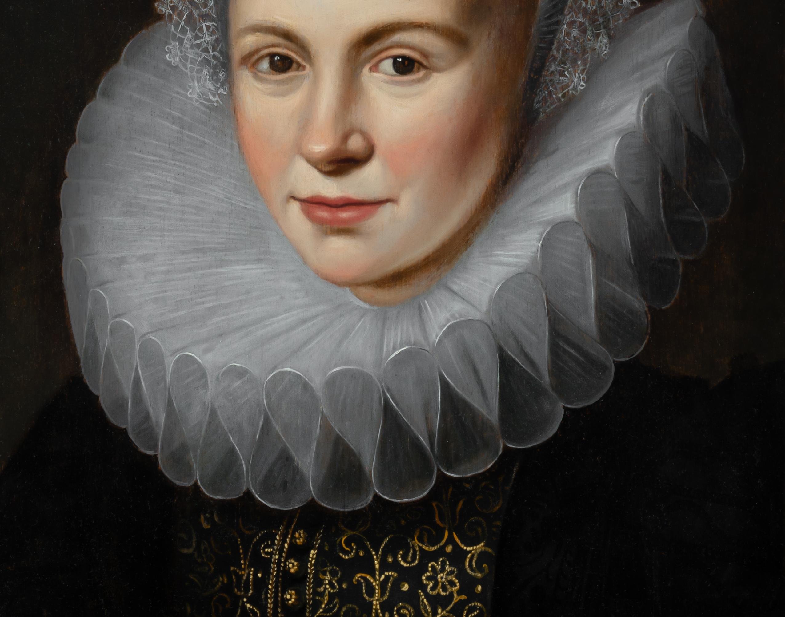 Retrato de una dama con ruff elaborado y coiff blanco c.1616, Óleo sobre tabla 1