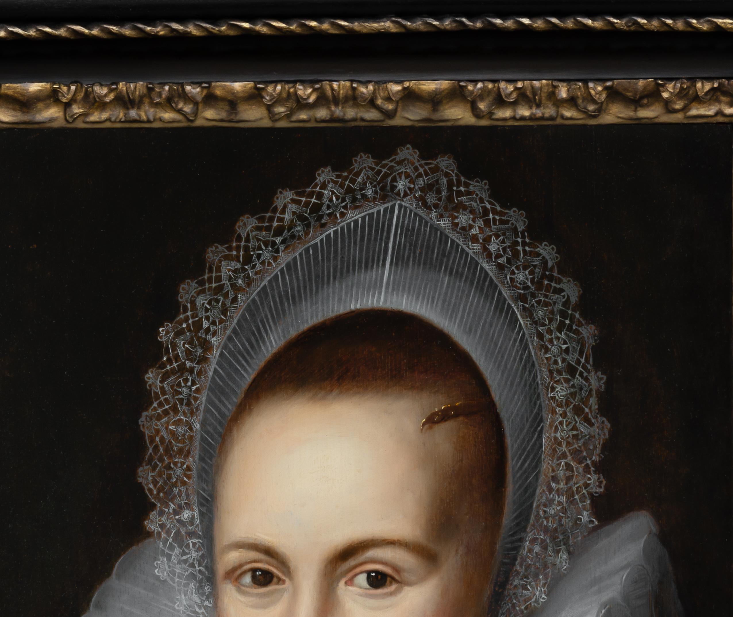 Retrato de una dama con ruff elaborado y coiff blanco c.1616, Óleo sobre tabla 2