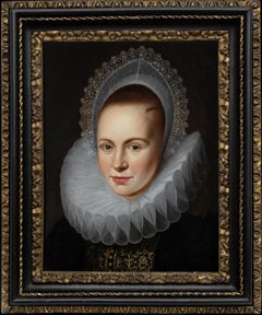 Antique Portrait of a Lady in an Elaborate Ruff and White Coiff c.1616, Oil on Panel