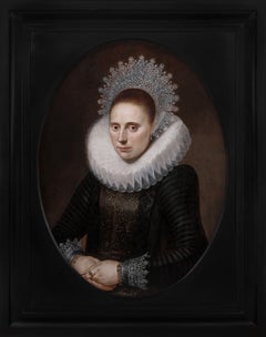 Portrait d'une femme dans un coif élaboré en volants et dentelle, vers 1610-20, maître antique néerlandais