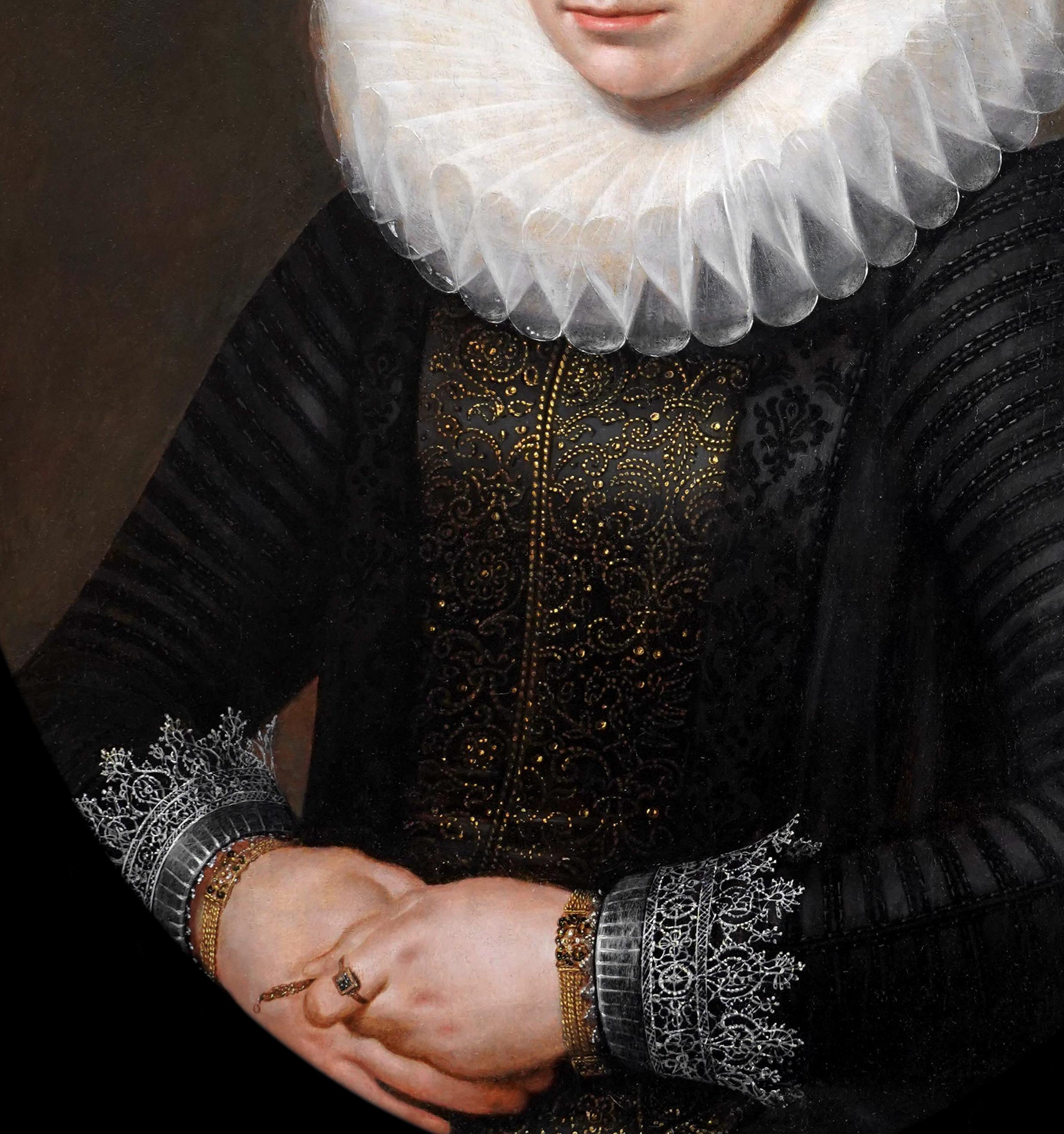 Portrait of a Lady in an Elaborate Ruff & Lace Coif c.1610-20, Dutch Old Master For Sale 4