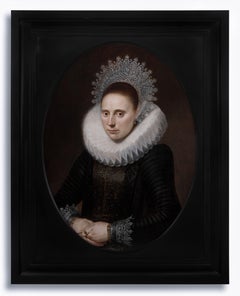 Antique Portrait of a Lady in an Elaborate Ruff & Lace Coif c.1610-20, Dutch Old Master