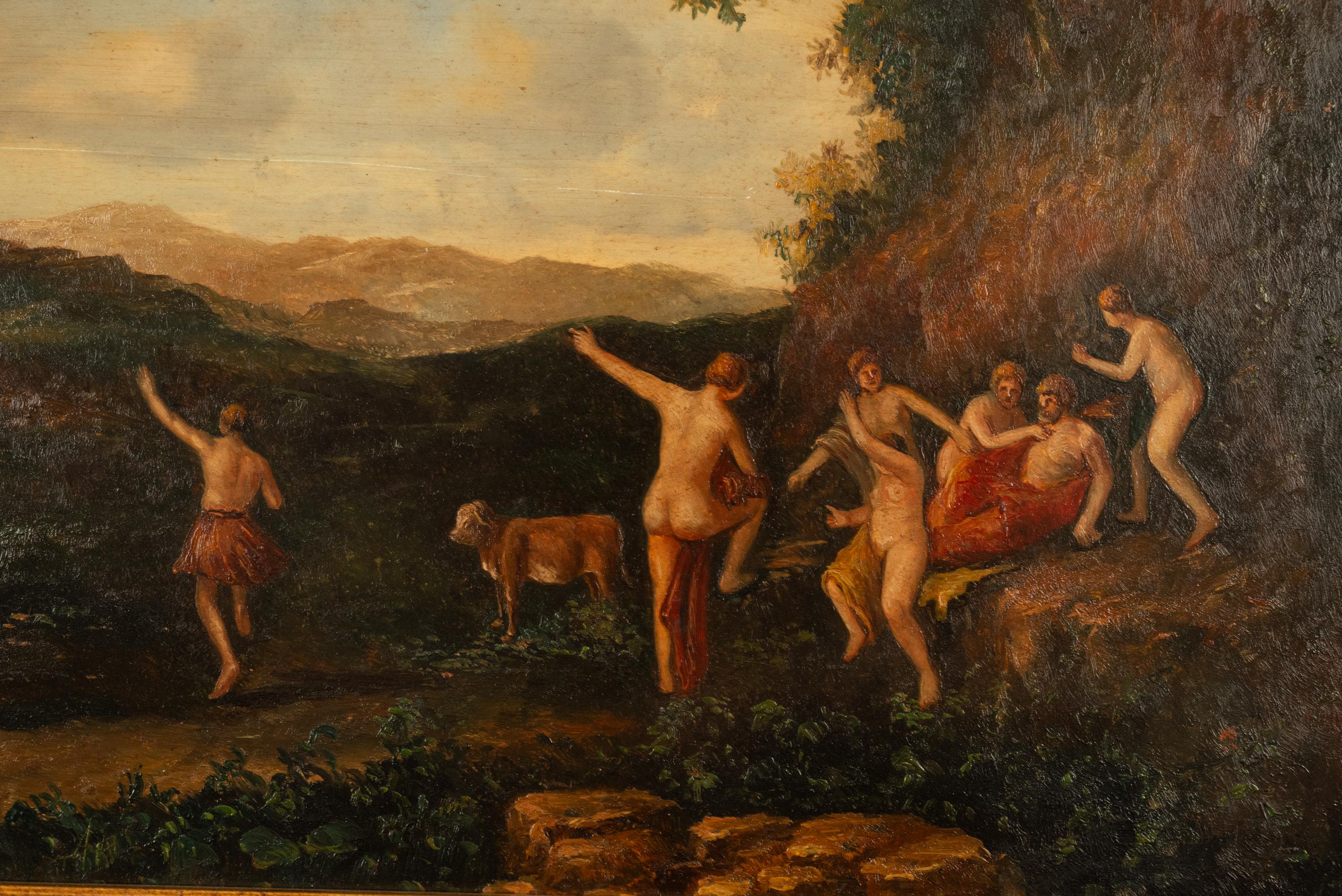 Ancienne peinture néoclassique du 19ème siècle - Dansant des nymphes - 1850 en vente 2