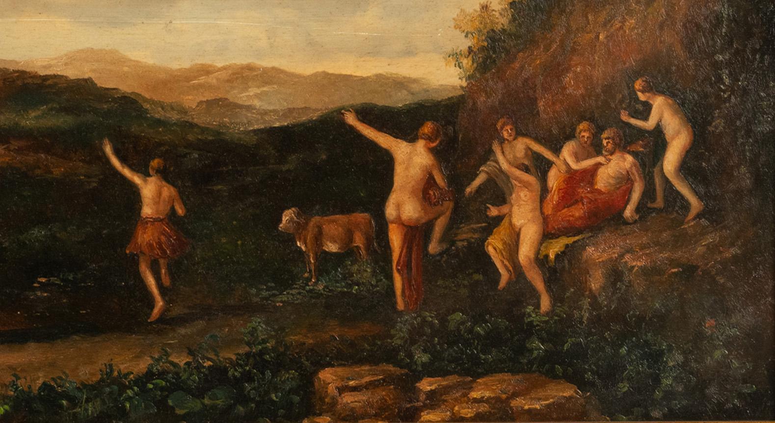 Antikes neoklassizistisches Bacchanisches Gemälde des 19. Jahrhunderts, Tanz der Nymphen 1850 im Angebot 3