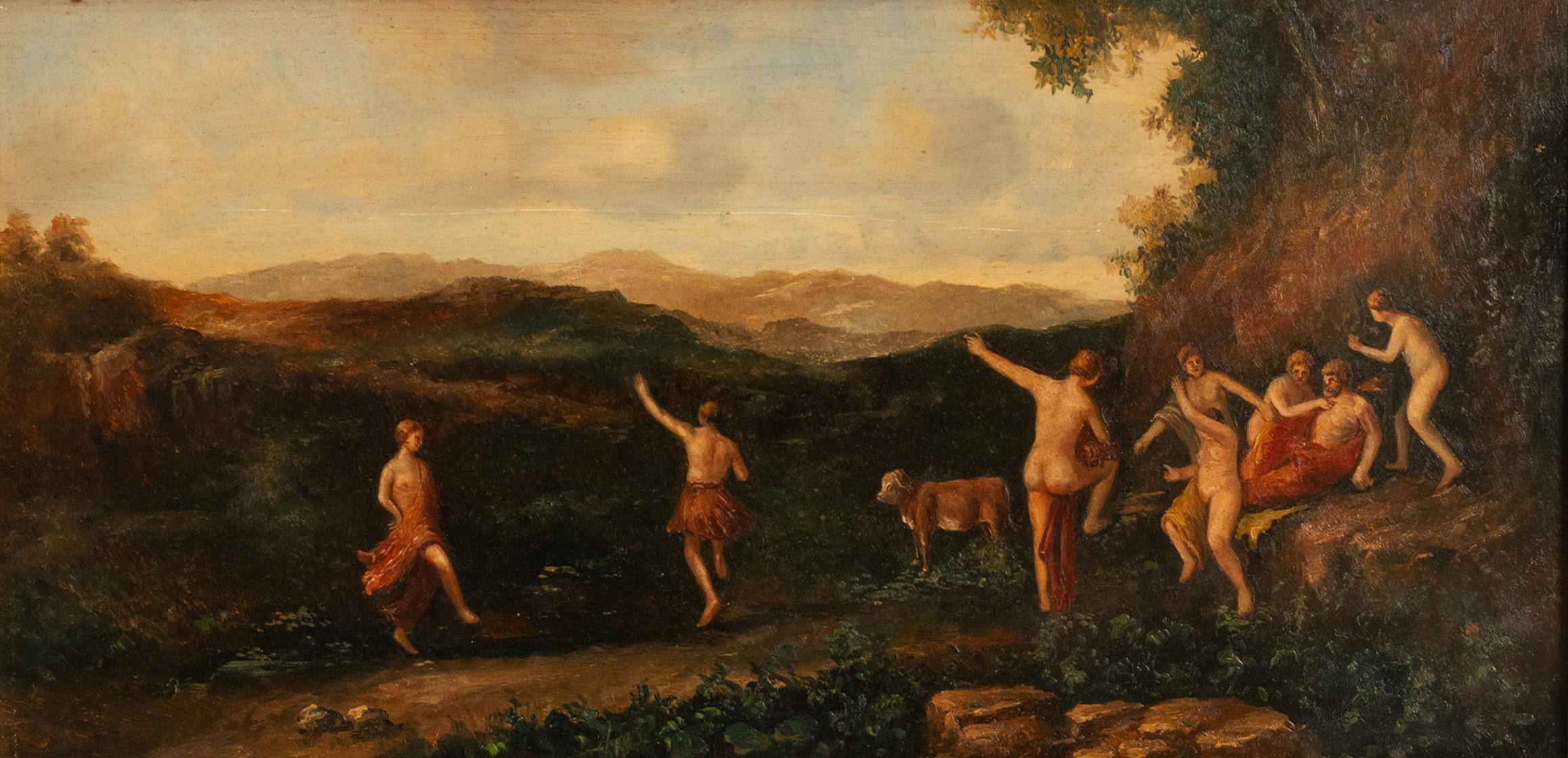 Antigua Pintura Bacanal Neoclásica Siglo XIX Baile de las Ninfas 1850 en venta 3