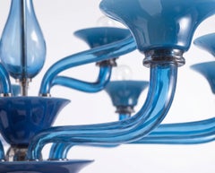 Corner 12-Light Blue Denim Incamiciato Murano Glass Chandelier by Sylcom