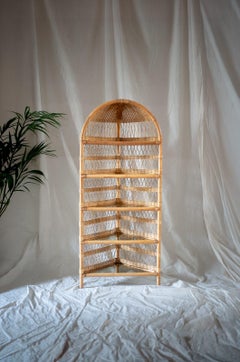 Corner Bookcase in Bamboo and Rattan – 1970s