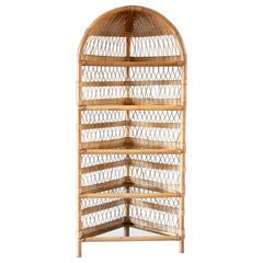Corner Bookcase in Bamboo and Rattan – 1970s