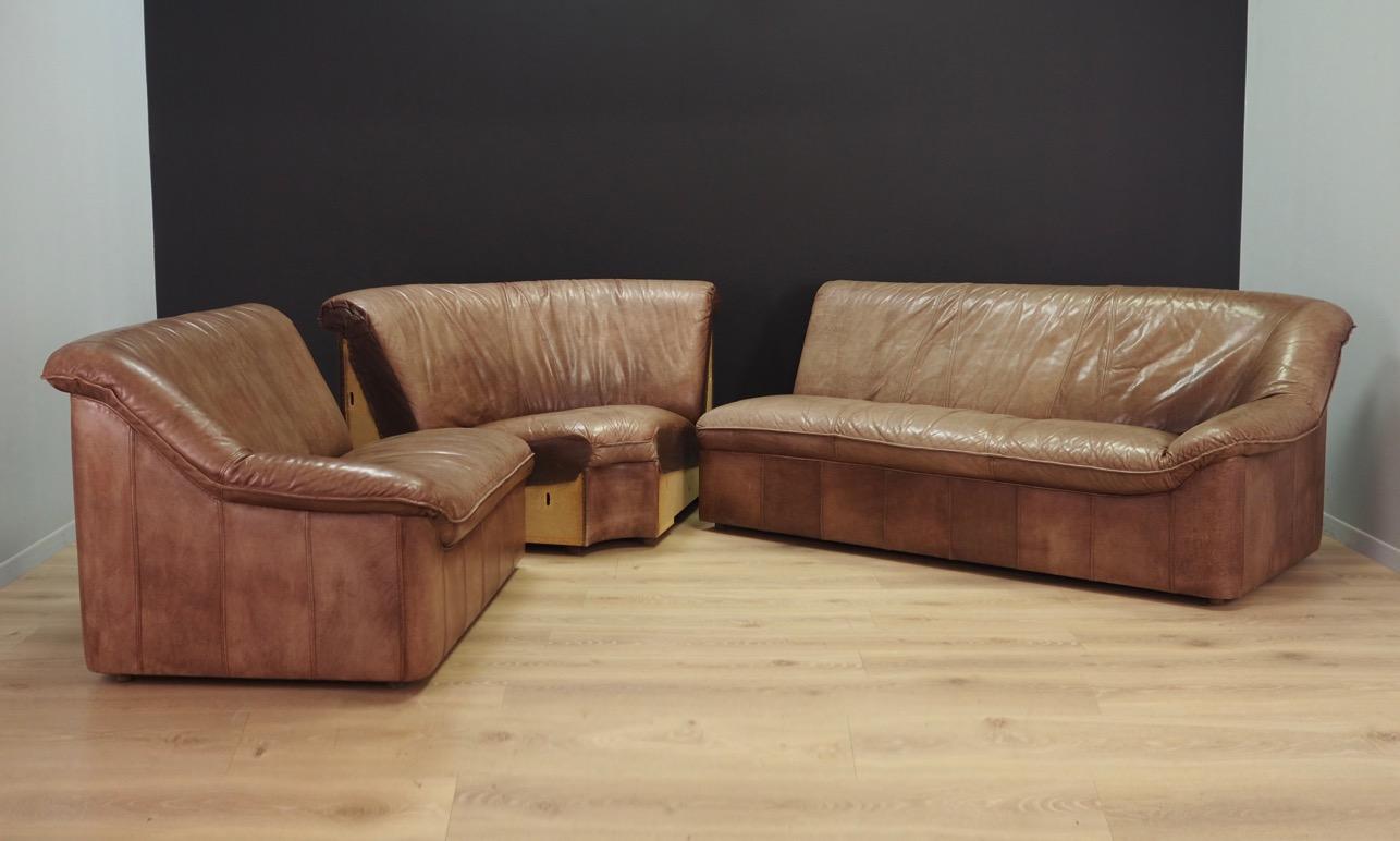 Corner Brown Leather Sofa 1960s Vintage Leather In Good Condition For Sale In Szczecin, Zachodniopomorskie