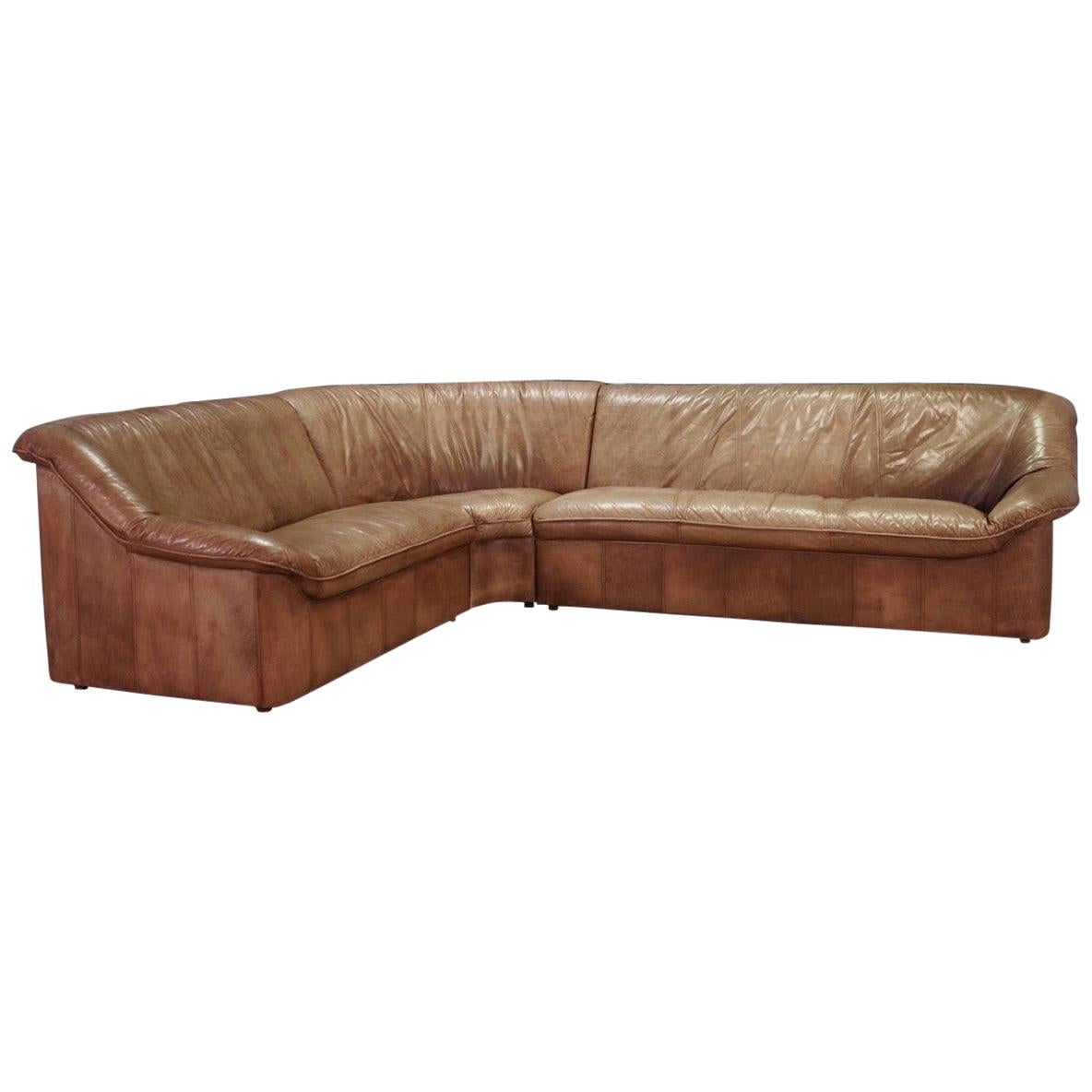 Corner Brown Leather Sofa 1960s Vintage Leather For Sale